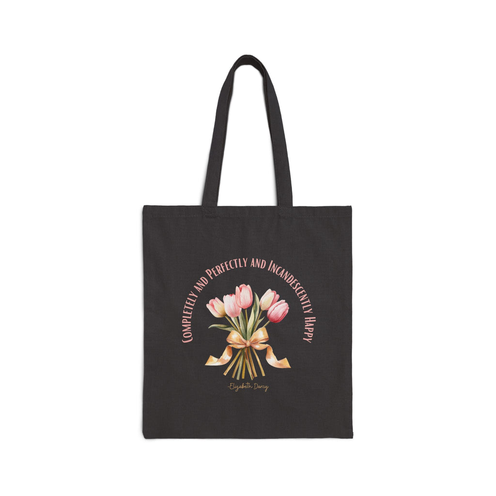 Tote Bag, Literary Quote Canvas Tote Bag, Pride and Prejudice Book Bag, Elizabeth Bennet, Pink Tulip Bouquet, Gold Ribbon, Shopping Bag, Reusable