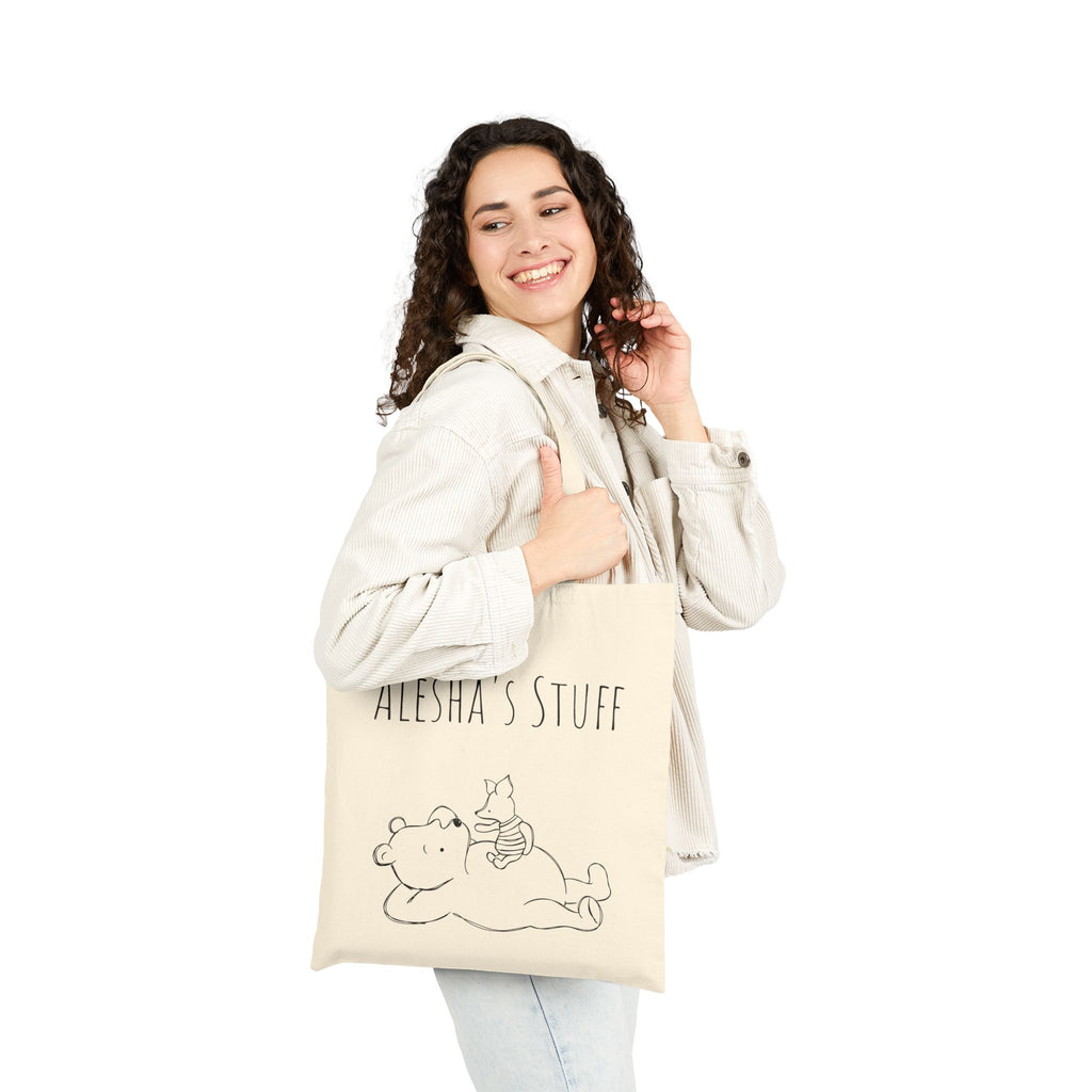 Tote Bag, Classic Pooh Piglet Chillin Canvas Tote Bag, Personalized Tote Bag, Custom Name Bag, Neutral Tote Bag, Gift for Winnie Fans,Classic