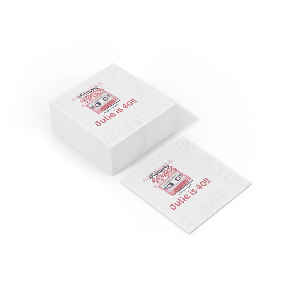 Custom Cocktail Napkin, Personalized Retro Birthday Cassette Tape in Pink and Blue, Birthday, Birth Year and Name, Party, Events napkins