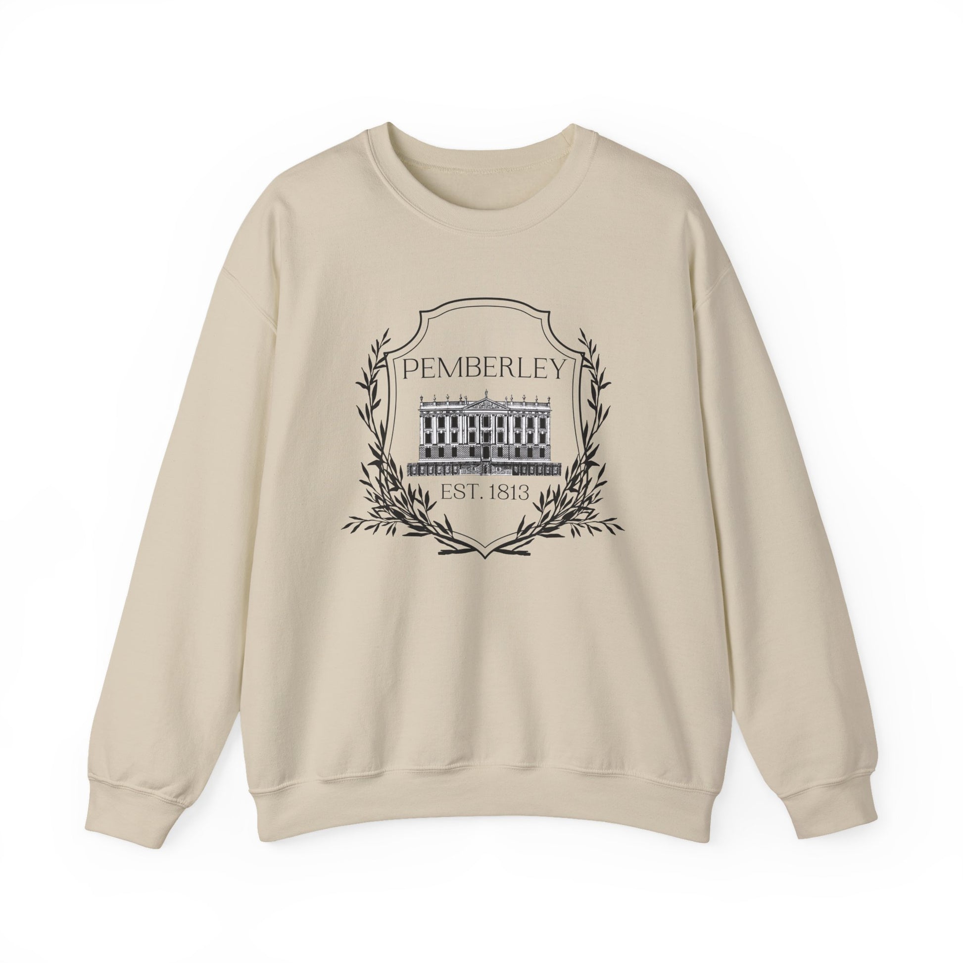 Sweatshirt, Pemberley Dark Crest Sweatshirt, Pride and Prejudice Gift, Unisex Crewneck Jumper, Mr. Darcy's Estate, Regency Literature Top, Book Lover