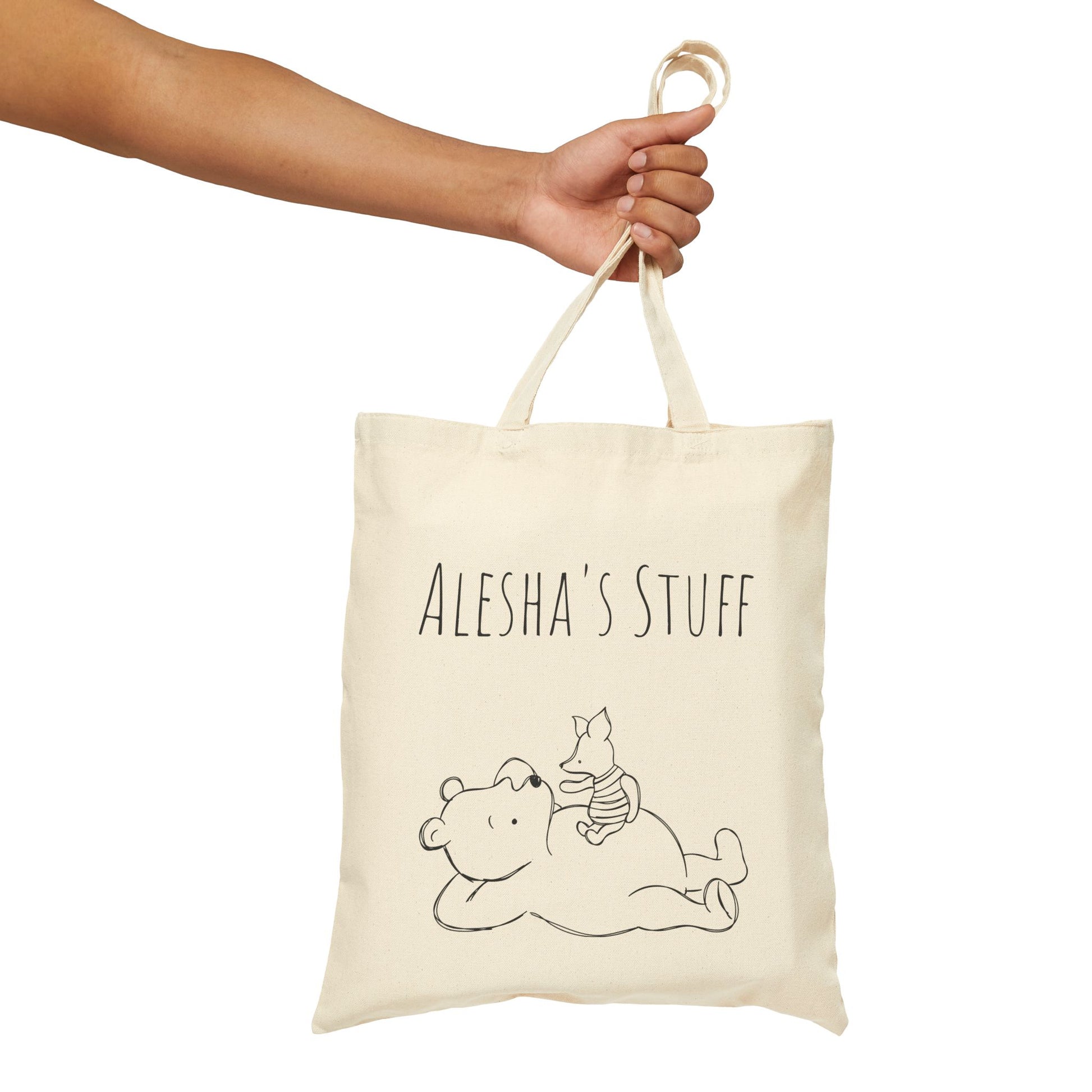 Tote Bag, Classic Pooh Piglet Chillin Canvas Tote Bag, Personalized Tote Bag, Custom Name Bag, Neutral Tote Bag, Gift for Winnie Fans,Classic