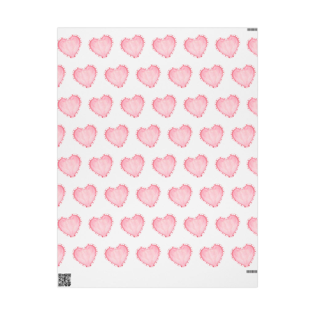 Gift Wrap, Pink Hearts with Red Edges, Valentine's Day Birthday Anniversary, Wrapping Paper Roll, Holidays Occasions, Present Packaging,