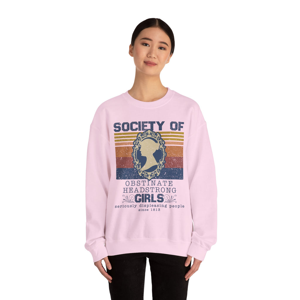 Sweatshirt, Jane Austen Silhouette, Obstinate and Head Strong Girls Crewneck, Gildan 18000, Literary Gift, Author Fan Apparel