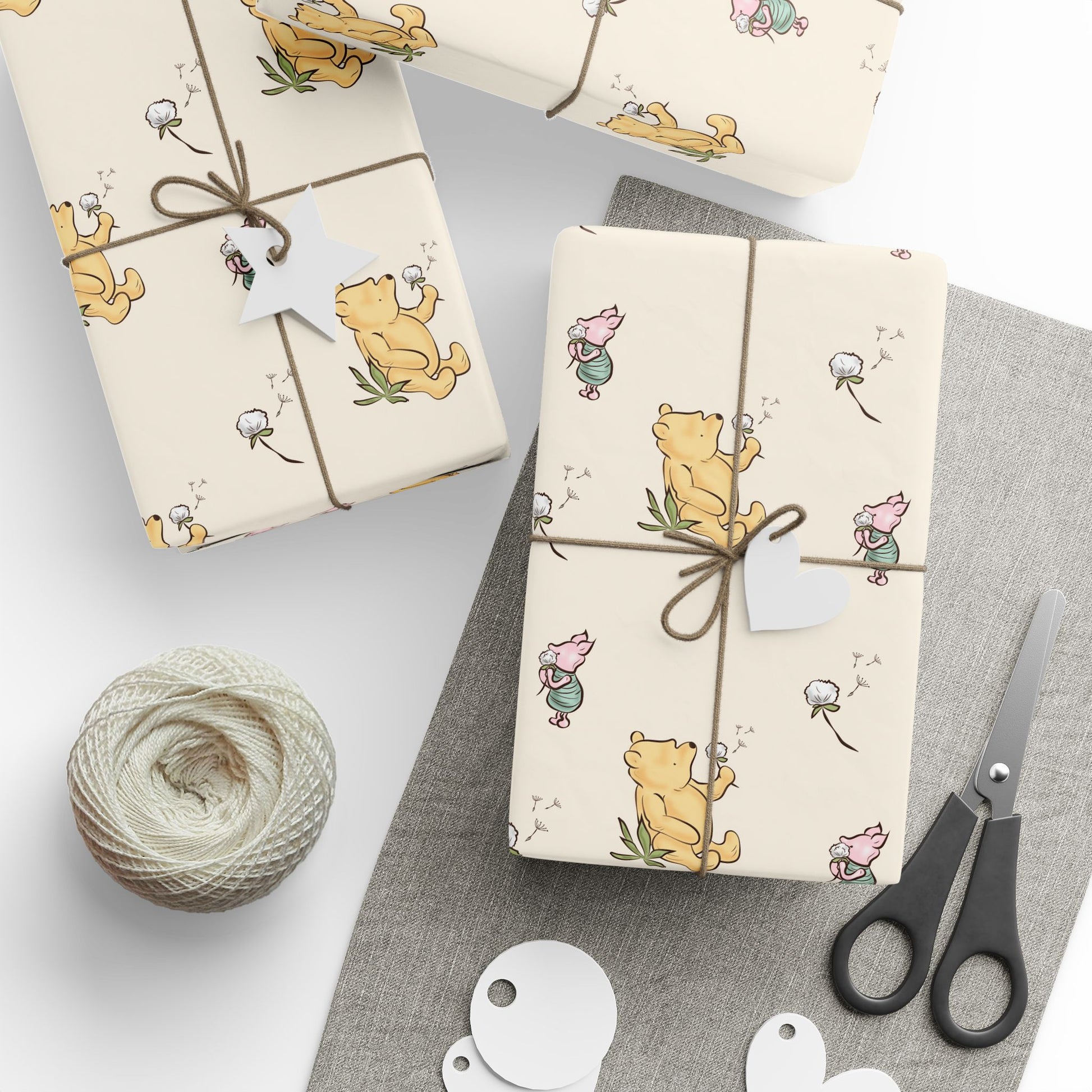 Gift Wrap - Cream Classic Pooh and Piglet Dandelion Design