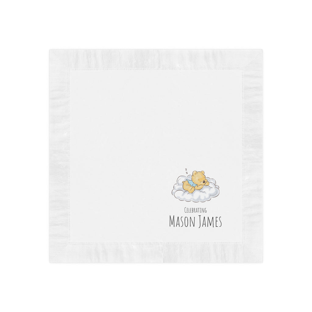 Custom Cocktail Napkins, Classic Winnie the Pooh Baby Personalized Custom, Announcement Birthday Baby Shower, Baby Boy, Name of Baby