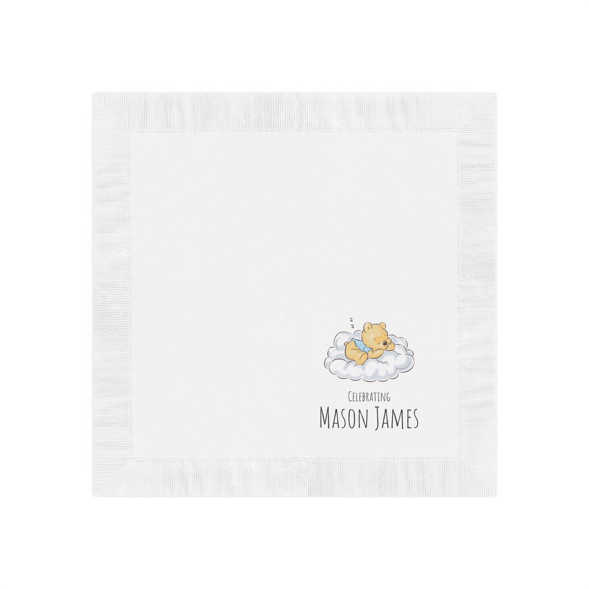 Custom Cocktail Napkins, Classic Winnie the Pooh Baby Personalized Custom, Announcement Birthday Baby Shower, Baby Boy, Name of Baby