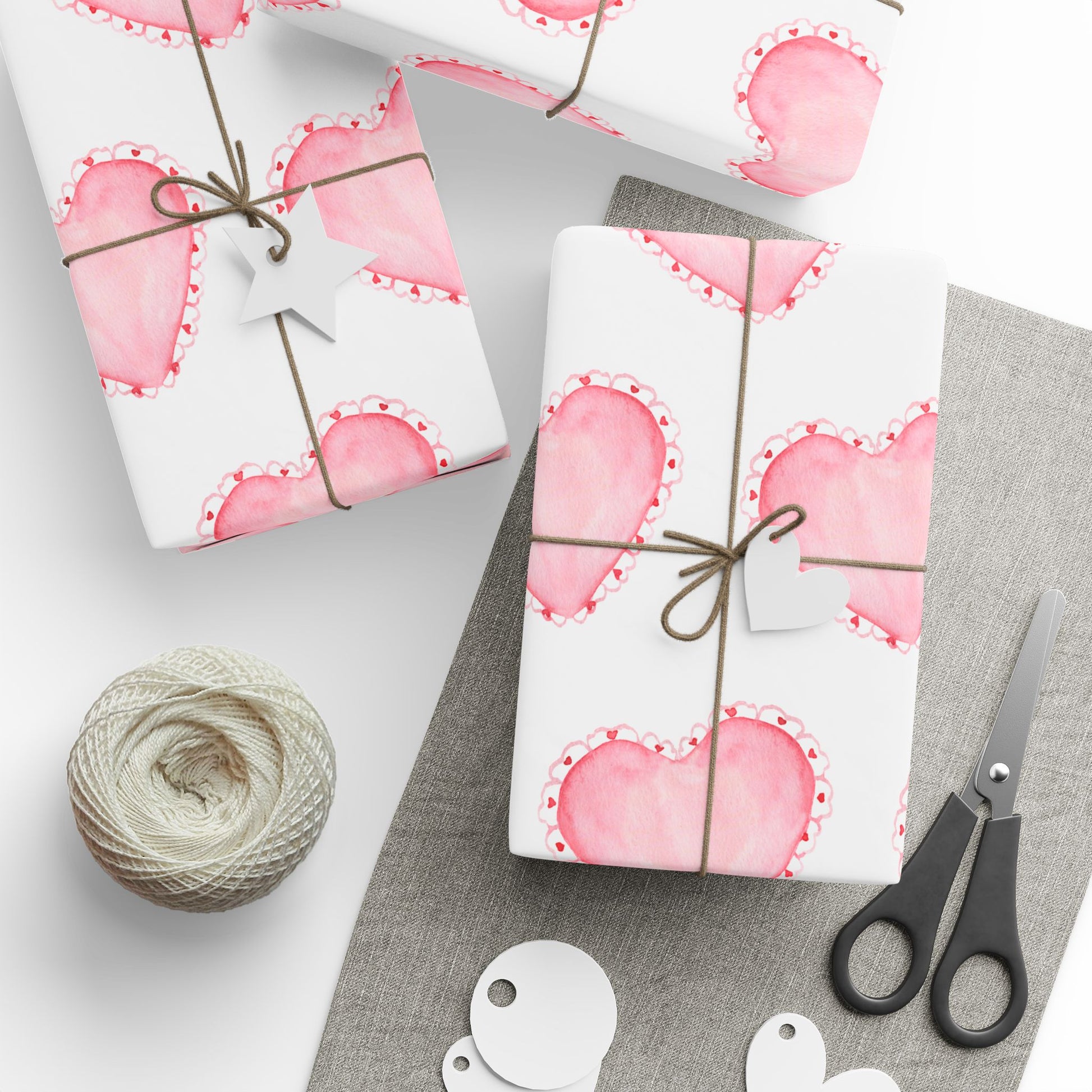 Gift Wrap, Pink Hearts with Red Edges, Valentine's Day Birthday Anniversary, Wrapping Paper Roll, Holidays Occasions, Present Packaging,