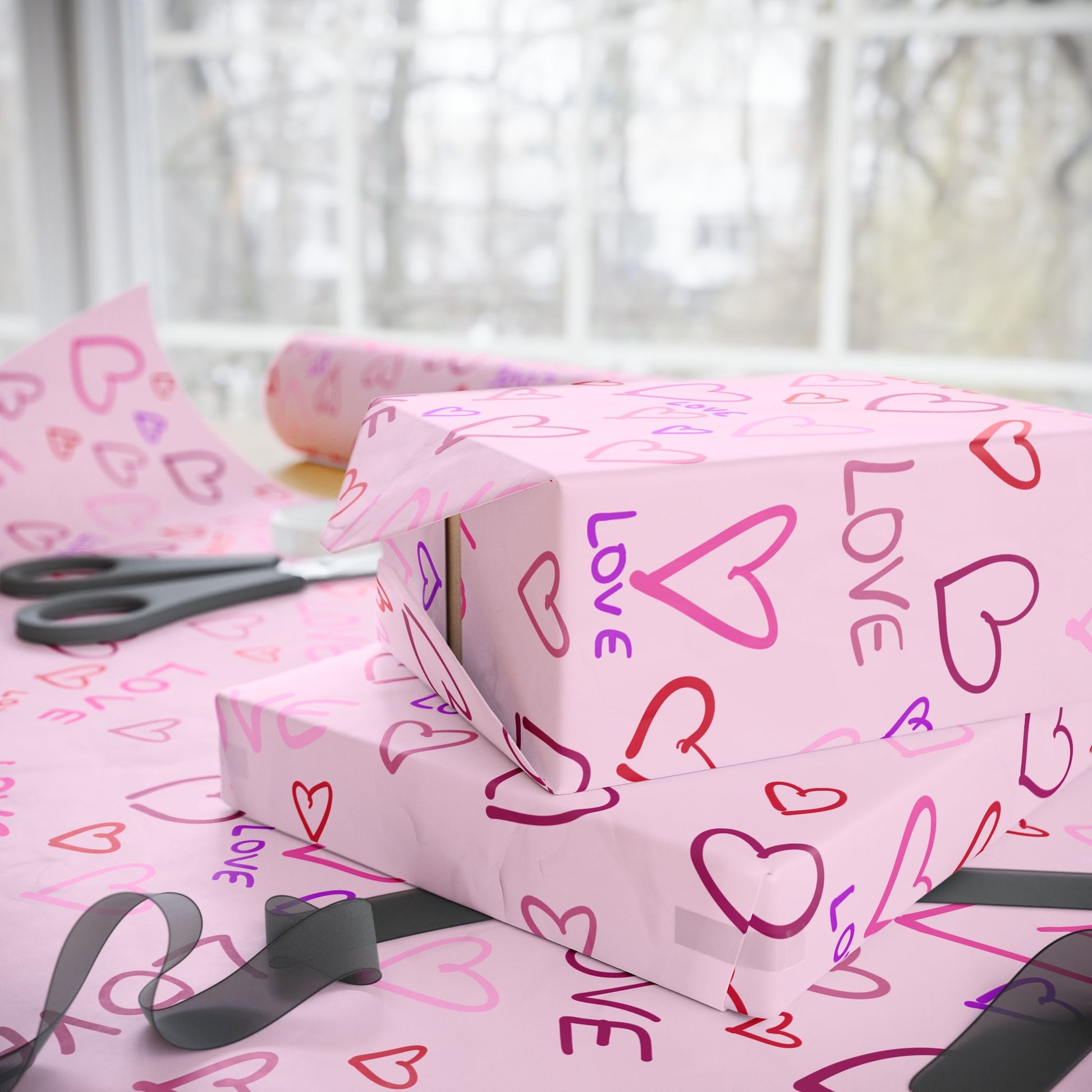 Gift Wrap, Heartfelt Love Wrapping Paper - Pink, Purple, Red Hearts - Valentine's Day Gift Wrap, Anniversary Present, Birthday Party Decor