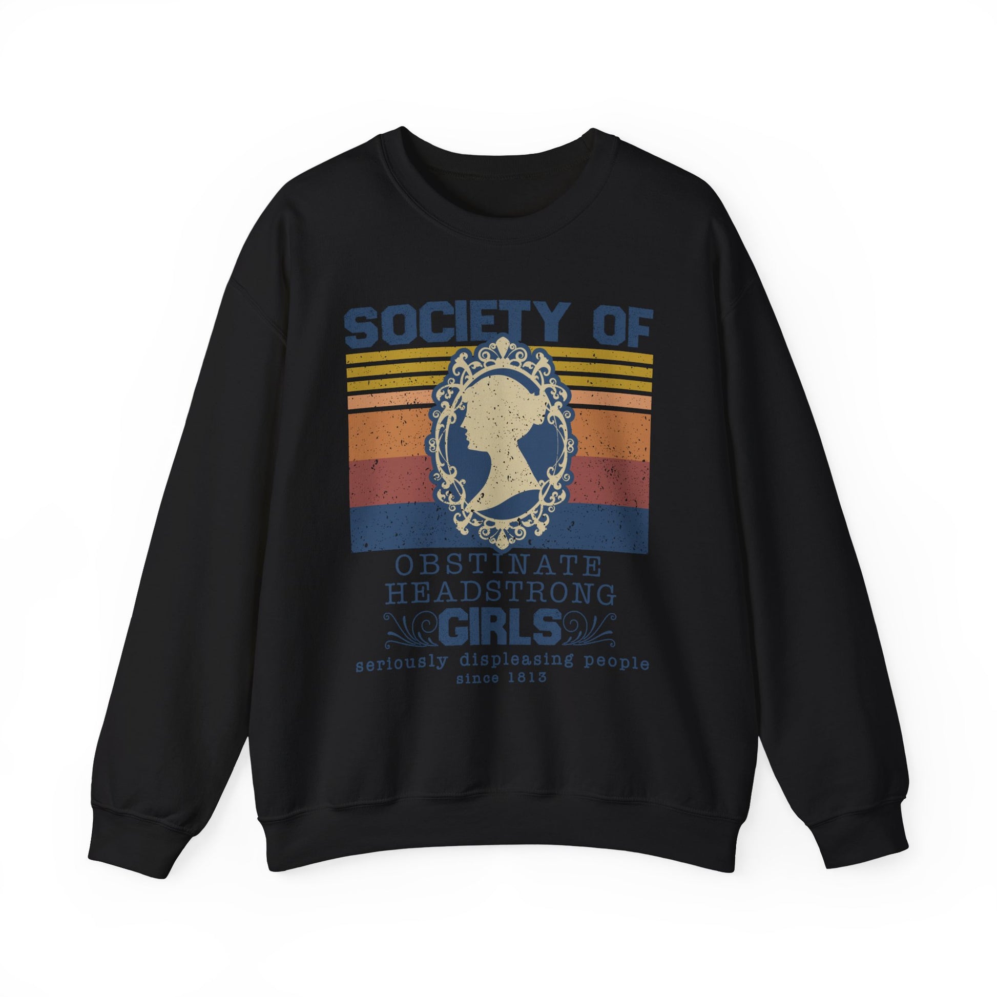 Sweatshirt, Jane Austen Silhouette, Obstinate and Head Strong Girls Crewneck, Gildan 18000, Literary Gift, Author Fan Apparel