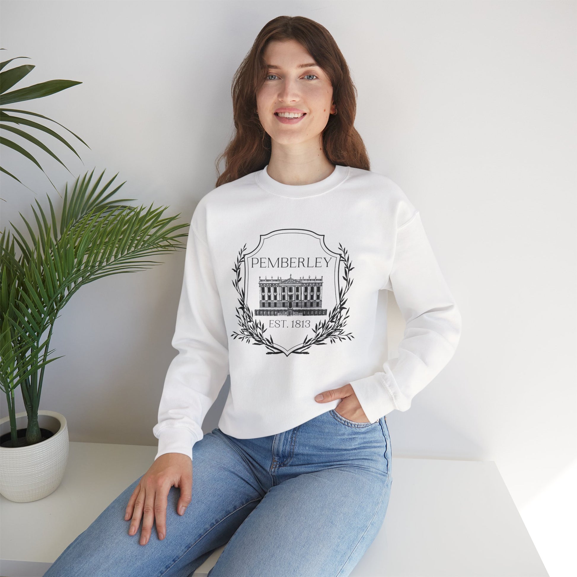 Sweatshirt, Pemberley Dark Crest Sweatshirt, Pride and Prejudice Gift, Unisex Crewneck Jumper, Mr. Darcy's Estate, Regency Literature Top, Book Lover