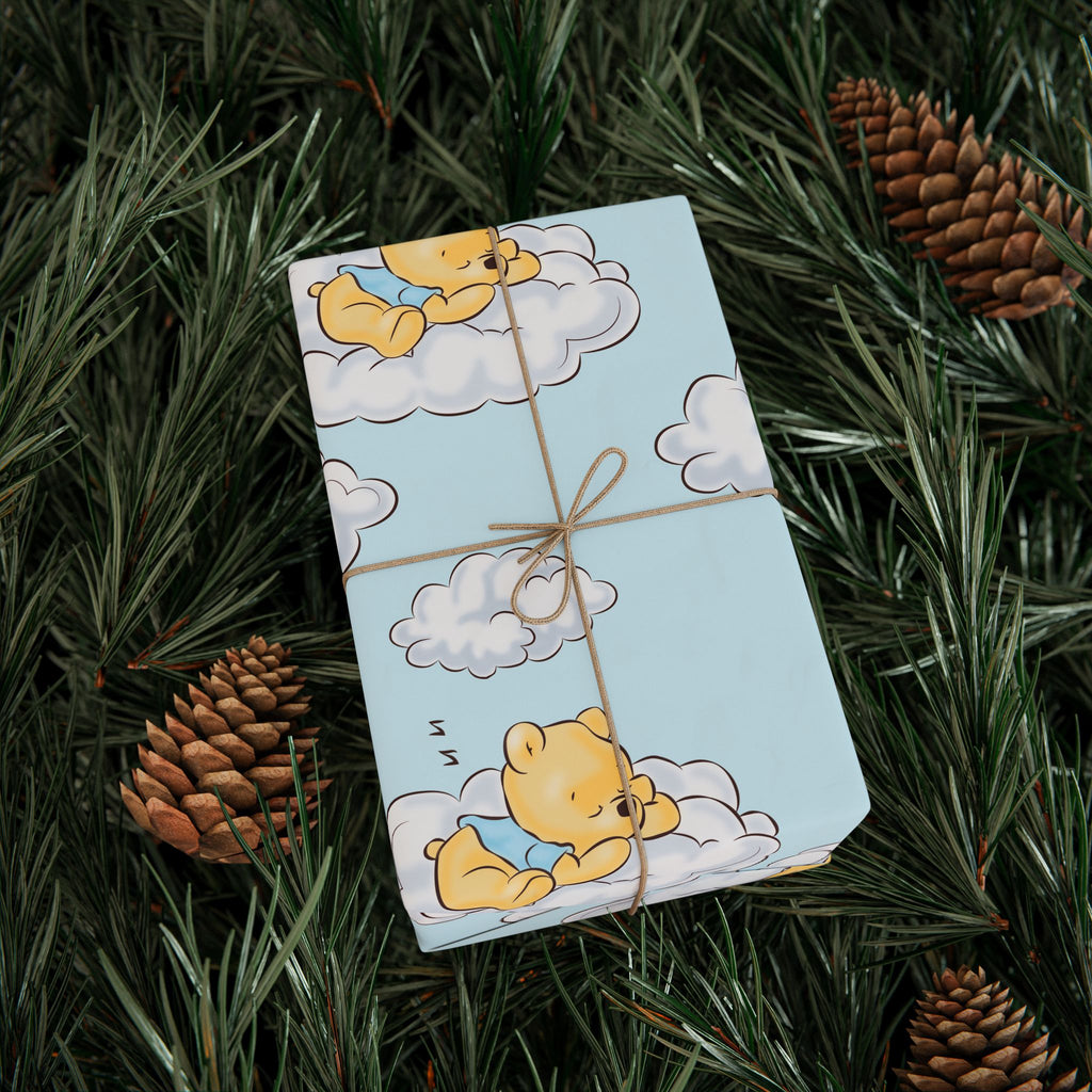 Gift Wrap - Blue Baby Classic Winnie the Pooh in a Blue Shirt on a Cloud