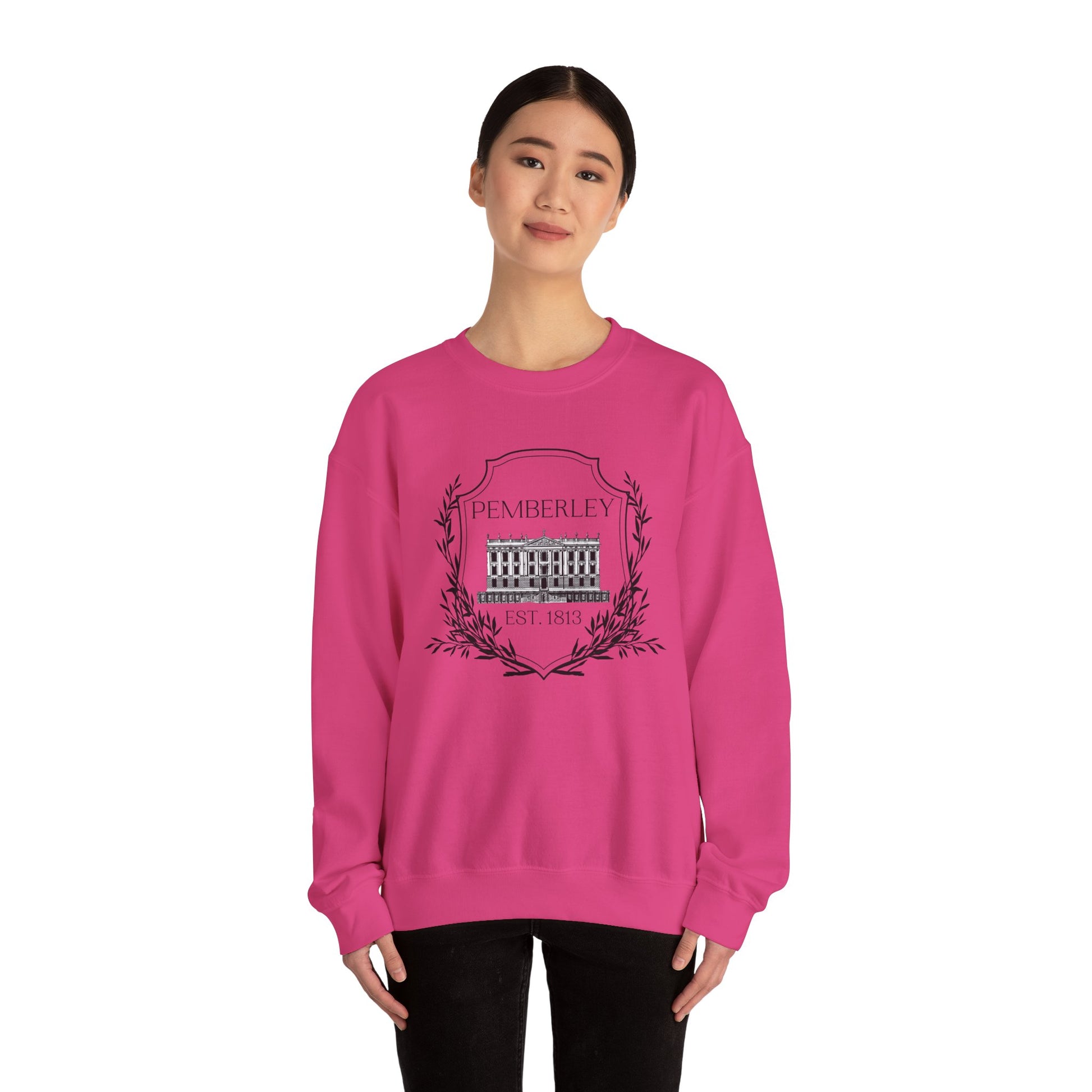 Sweatshirt, Pemberley Dark Crest Sweatshirt, Pride and Prejudice Gift, Unisex Crewneck Jumper, Mr. Darcy's Estate, Regency Literature Top, Book Lover