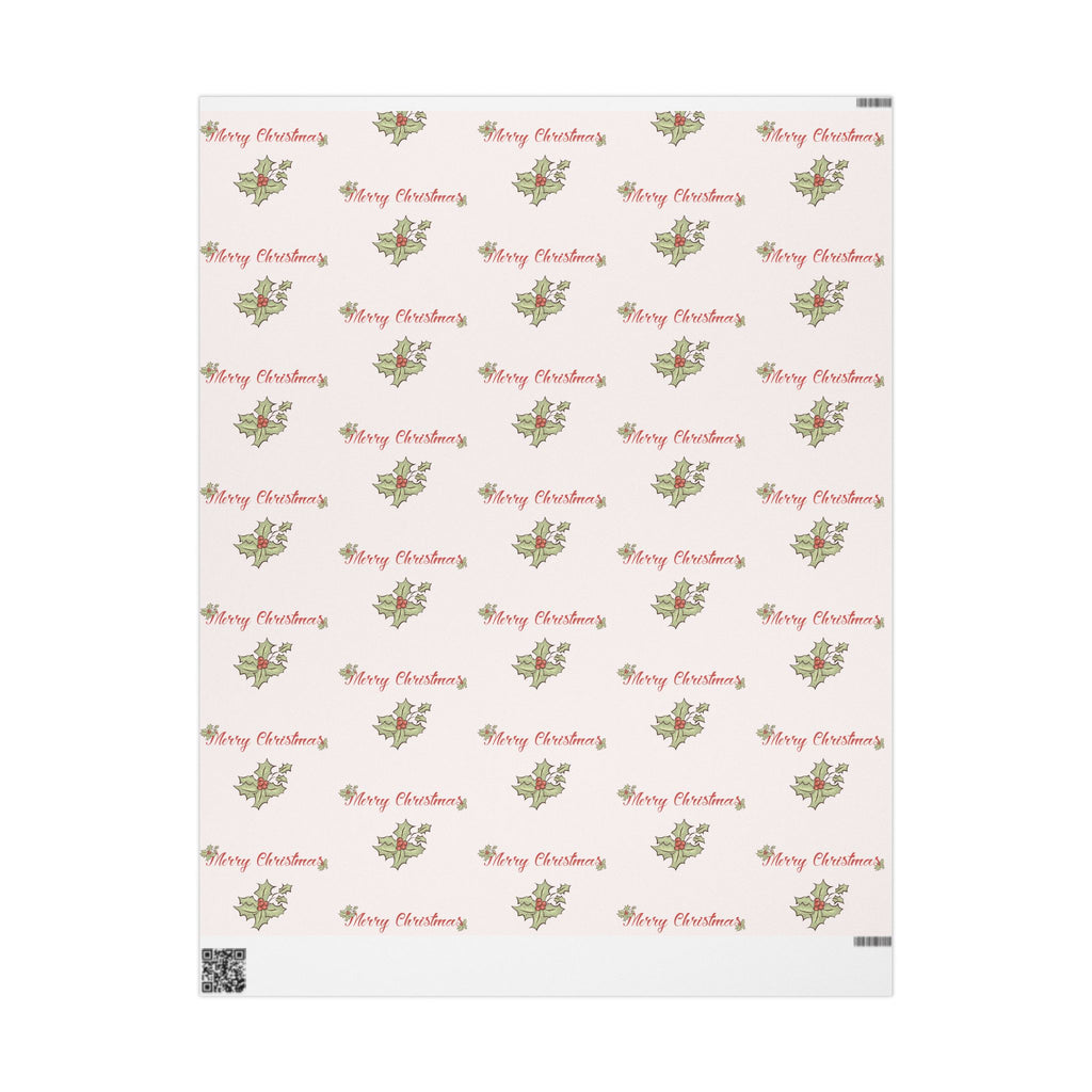 Gift Wrap - Blush Pink Holly Leaf Merry Christmas
