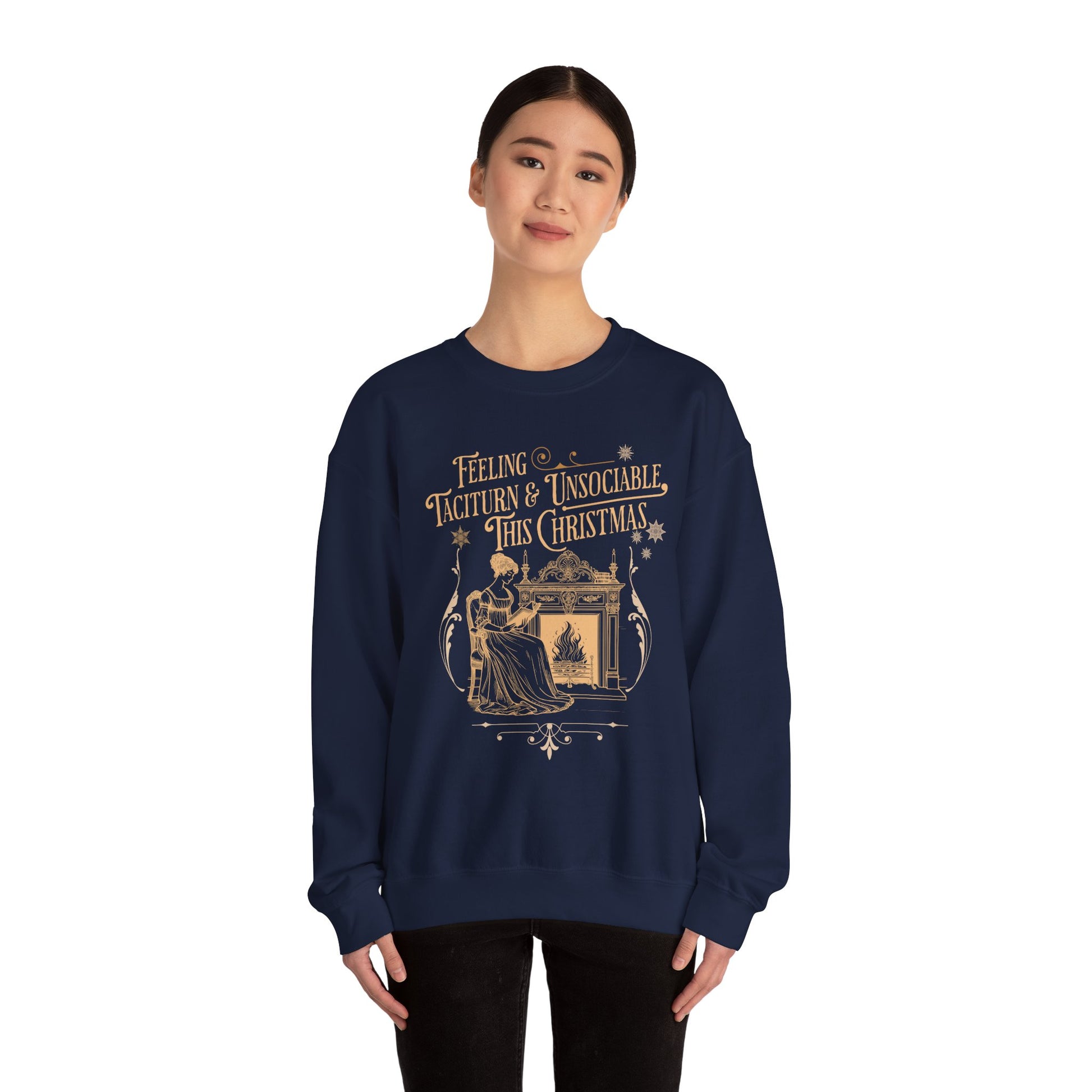 Sweatshirt, Jane Austen Taciturn & Unsociable Christmas Sweatshirt, Light Academia Book Lover Gift, Pride and Prejudice Quote, Holiday Reading Apparel, Introvert
