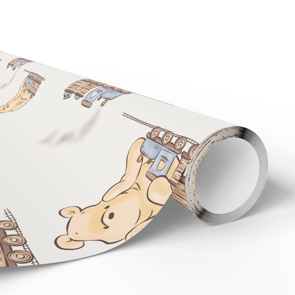 Gift Wrap - Cream Classic Winnie the Pooh playing with a train set