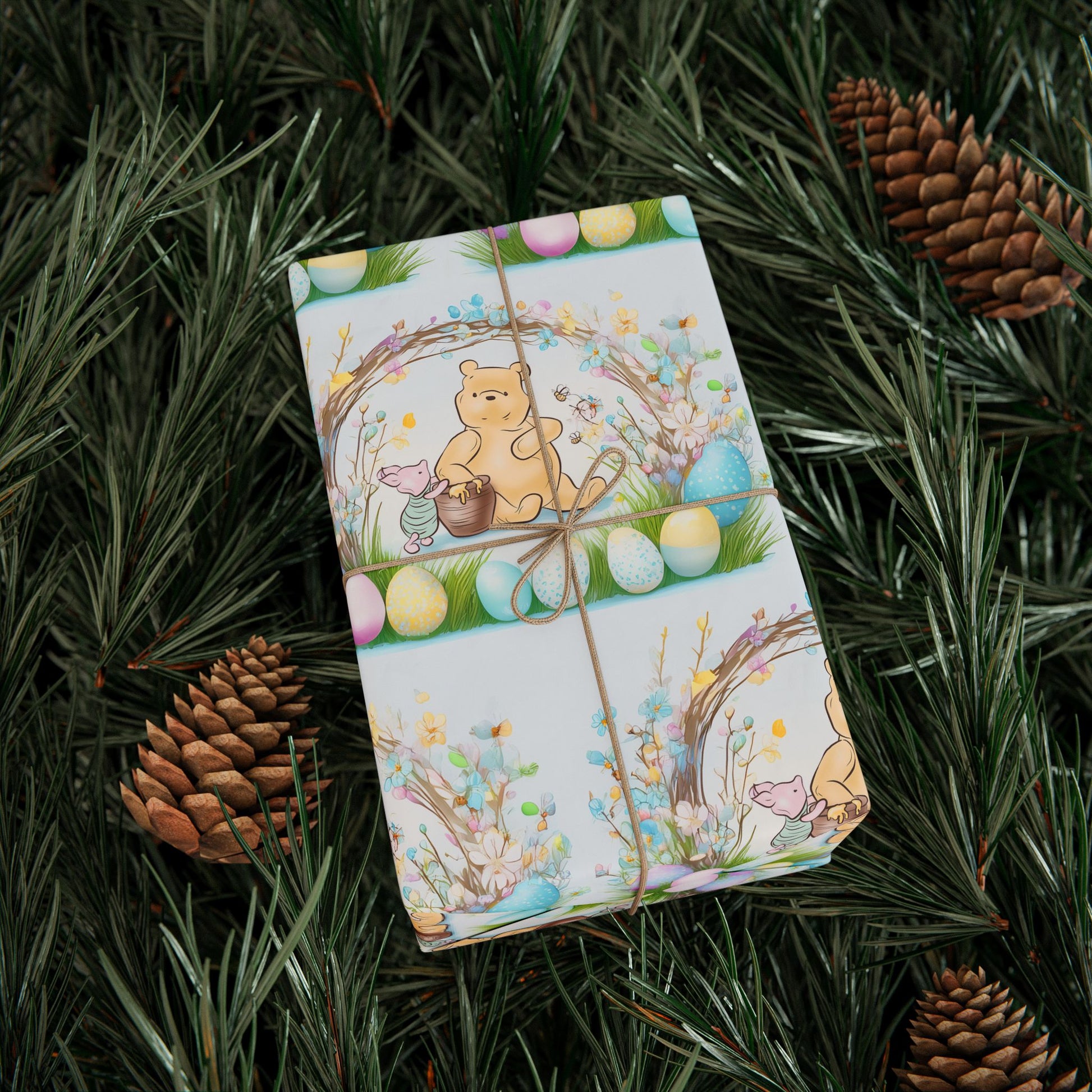 Gift Wrap, Classic Winnie the Pooh Wrapping Papers for Easter, Blue Pooh and Piglet Design, Holiday Present Packaging, Party, Festive