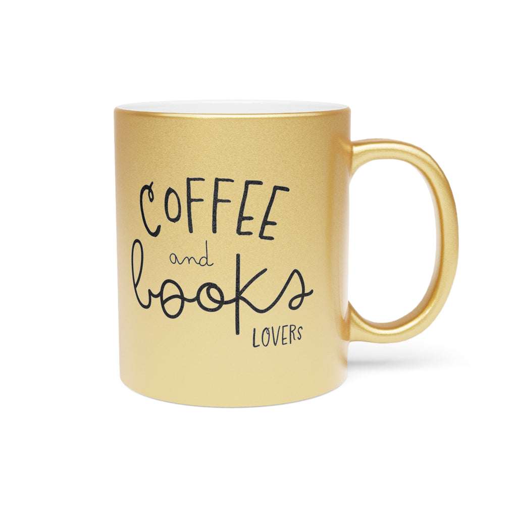 Mug, Coffee and Book Lover Metallic Mug, Silver Gold Cup, Reading Enthusiast Gift, Stylish Drinkware, Bookworm Present,Bookish,Teacher Book Gift