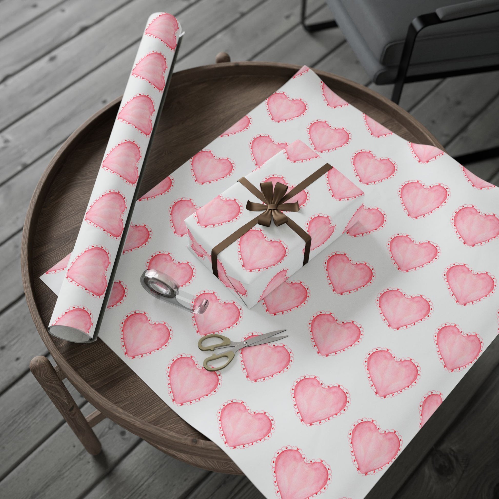 Gift Wrap, Pink Hearts with Red Edges, Valentine's Day Birthday Anniversary, Wrapping Paper Roll, Holidays Occasions, Present Packaging,