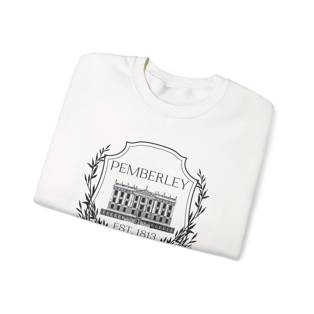 Sweatshirt, Pemberley Dark Crest Sweatshirt, Pride and Prejudice Gift, Unisex Crewneck Jumper, Mr. Darcy's Estate, Regency Literature Top, Book Lover