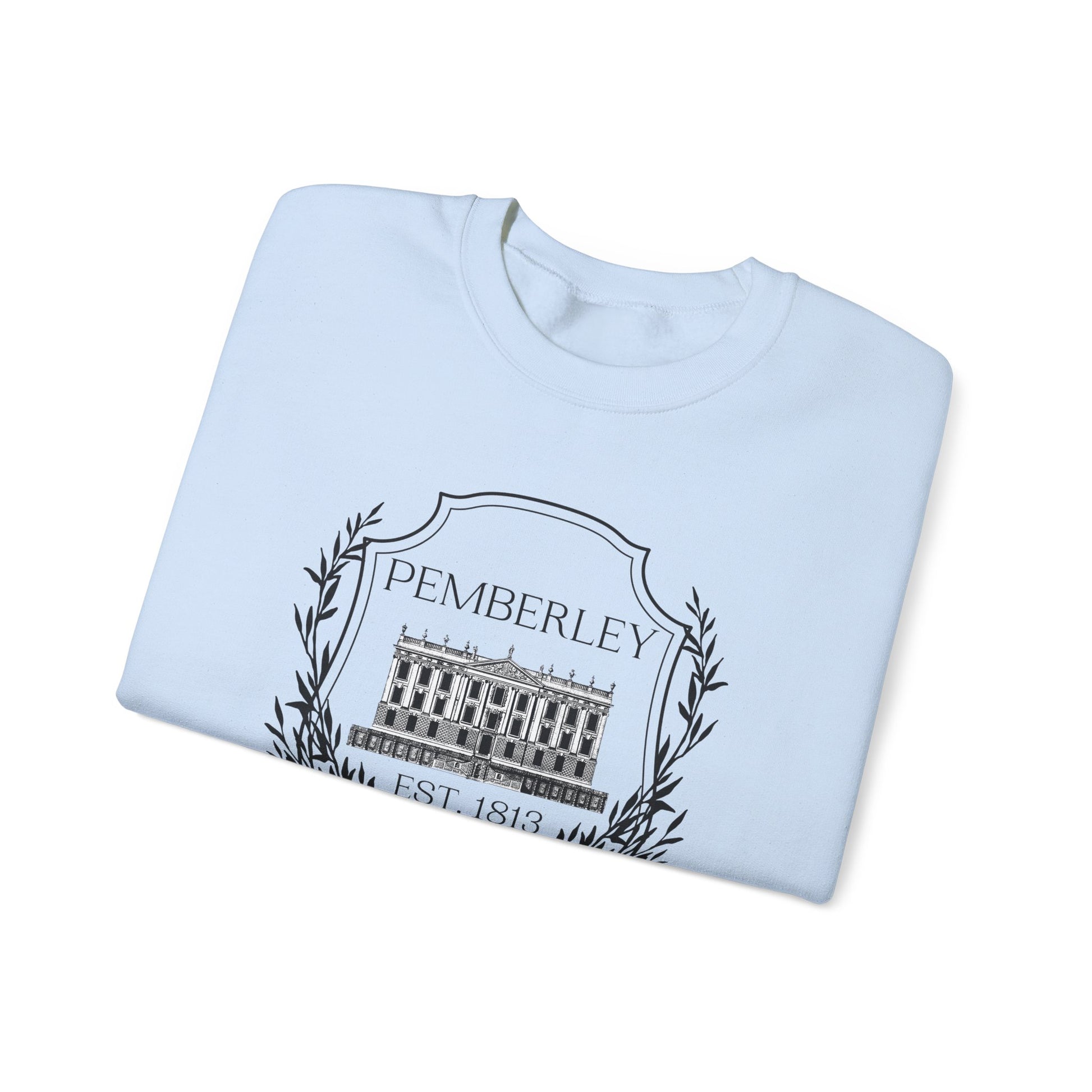 Sweatshirt, Pemberley Dark Crest Sweatshirt, Pride and Prejudice Gift, Unisex Crewneck Jumper, Mr. Darcy's Estate, Regency Literature Top, Book Lover