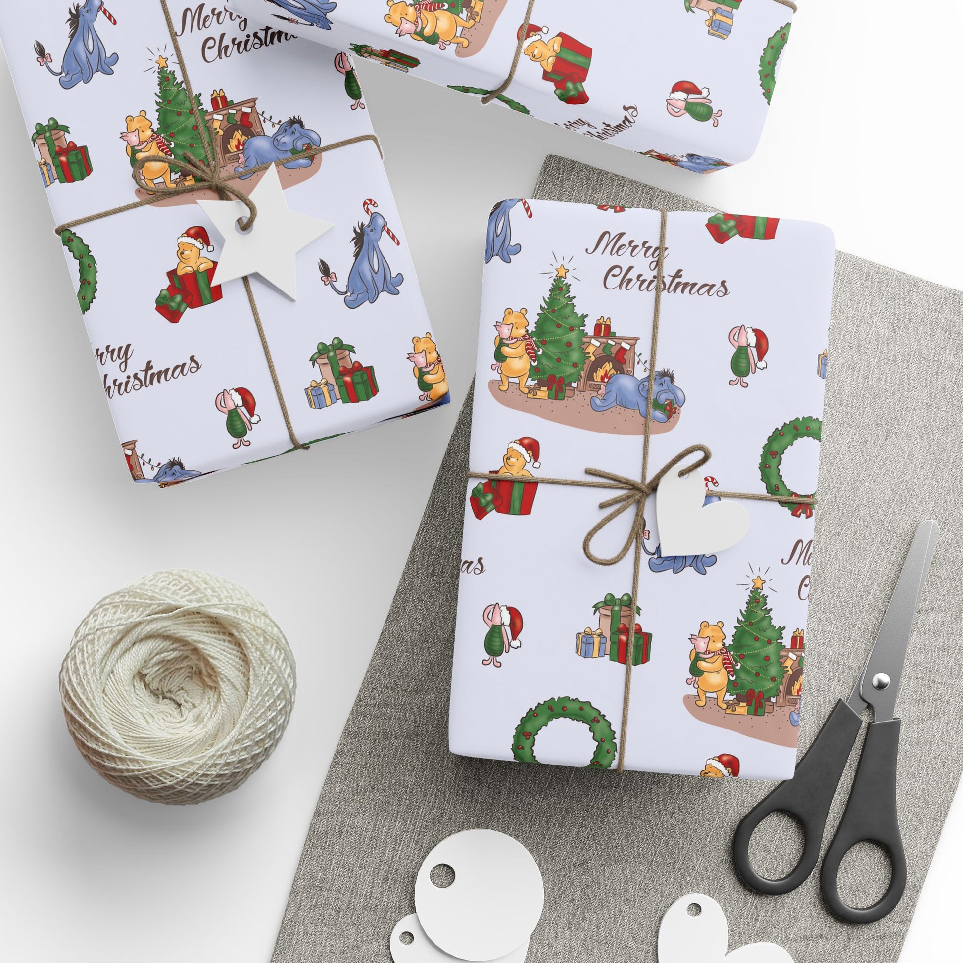 Gift Wrap - Classic Winnie the Pooh Merry Christmas with Pooh, Piglet, Eeyore, and Tigger