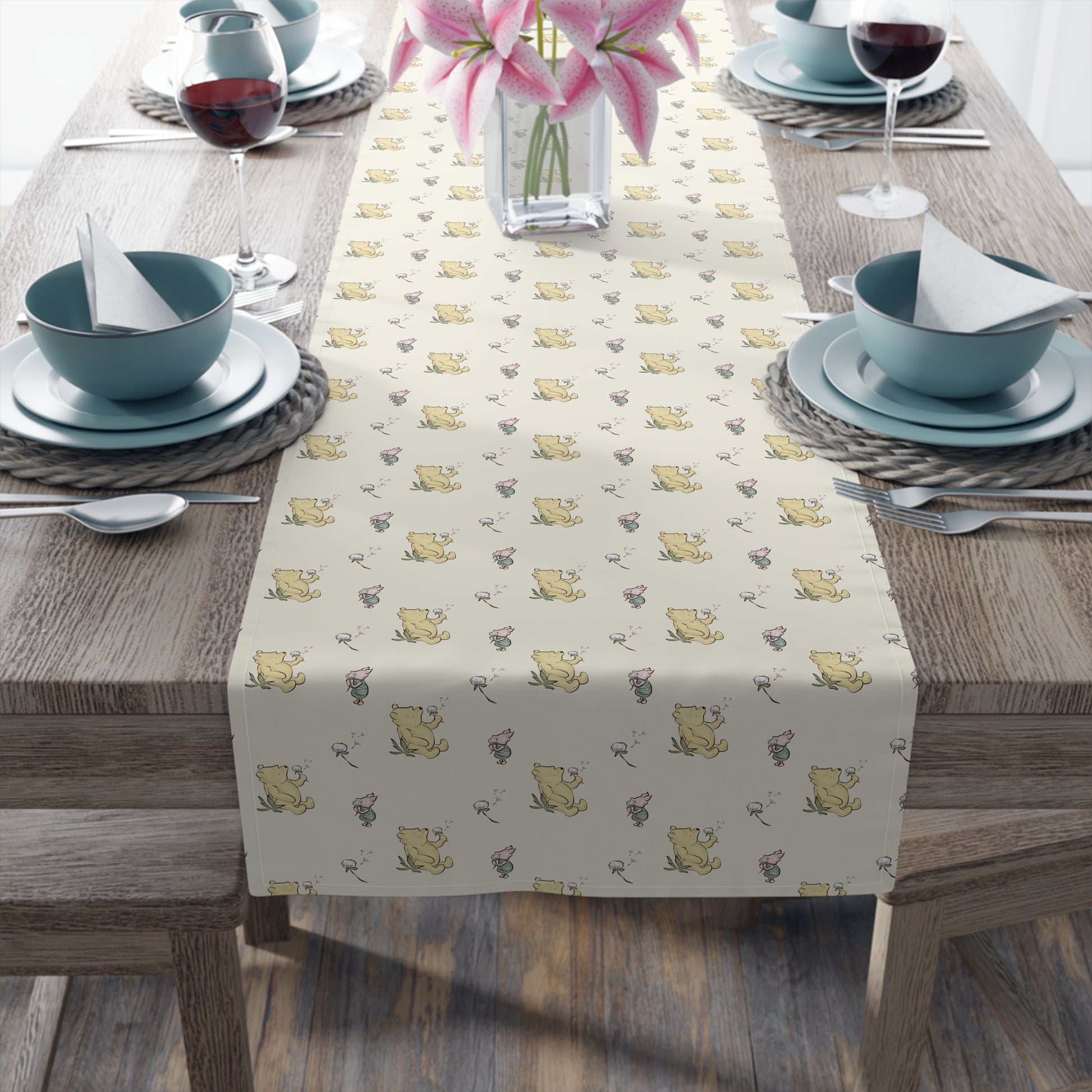 Table Runner, Classic Winnie the Pooh and Piglet blowing Dandelions cream, Home Decor, Kitchen Linens, Dining Room, Gift, Housewarming