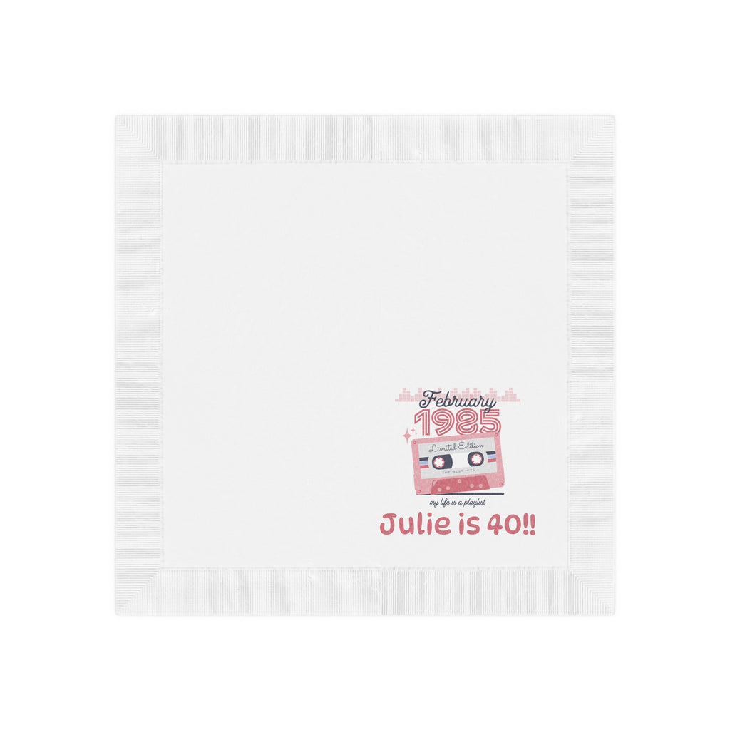 Custom Cocktail Napkin, Personalized Retro Birthday Cassette Tape in Pink and Blue, Birthday, Birth Year and Name, Party, Events napkins