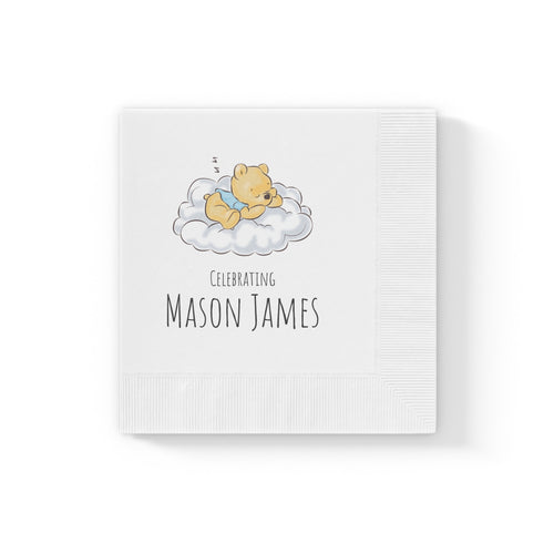 Custom Cocktail Napkins, Classic Winnie the Pooh Baby Personalized Custom, Announcement Birthday Baby Shower, Baby Boy, Name of Baby