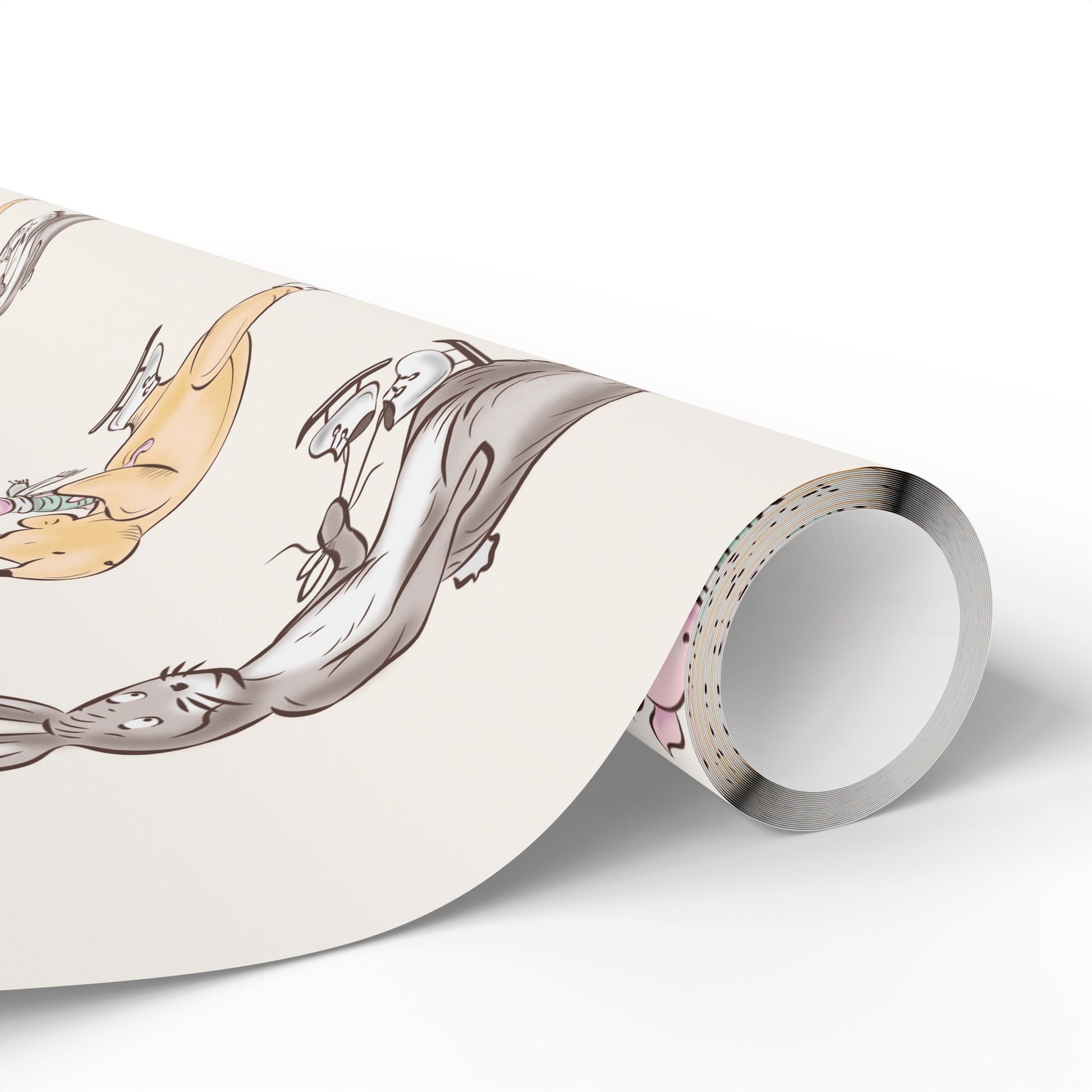 Gift Wrap - Cream Classic Winnie the Pooh with Piglet and Kanga Ice Skating
