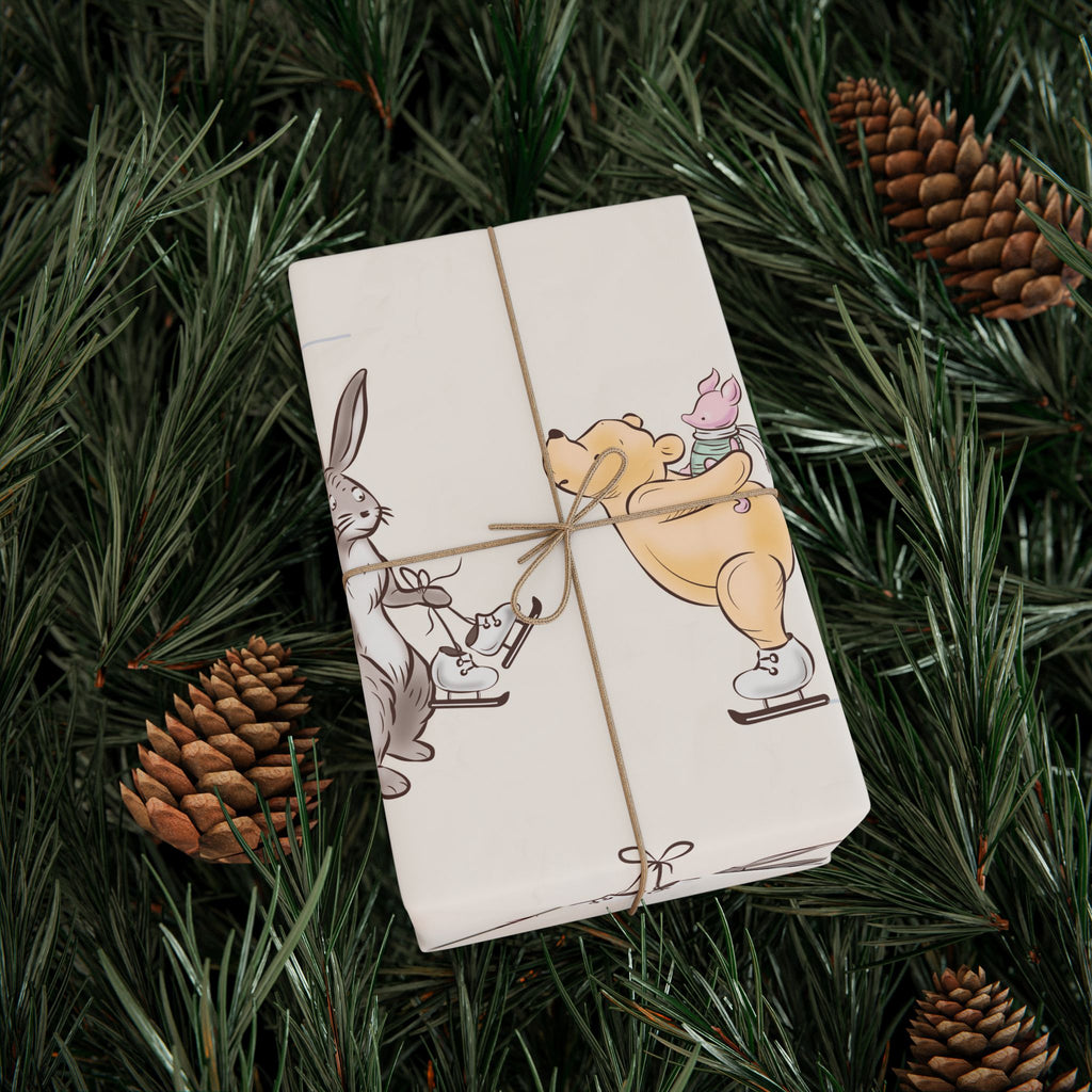 Gift Wrap - Cream Classic Winnie the Pooh with Piglet and Kanga Ice Skating