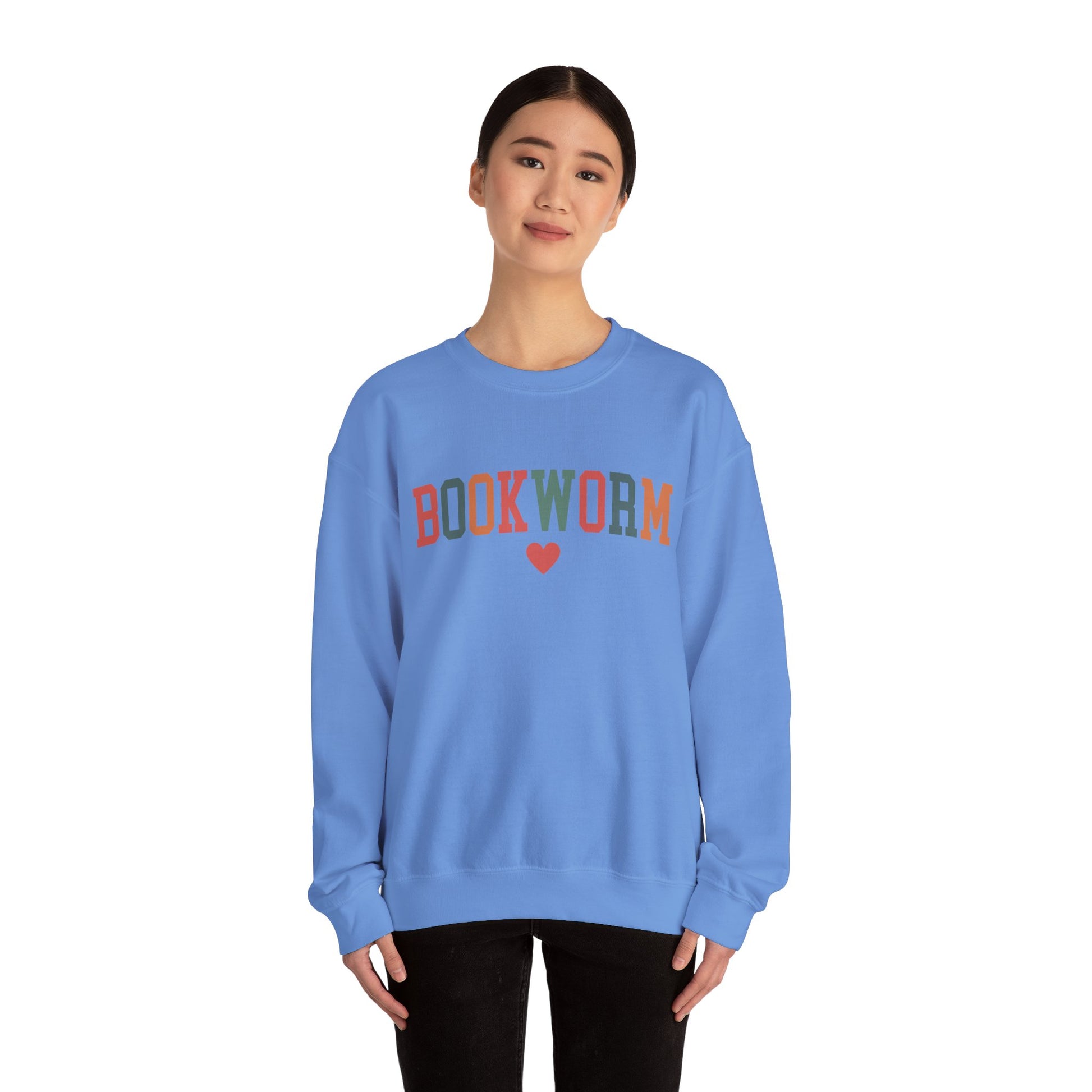 Sweatshirt, Bookworm Heart Unisex Crewneck Sweatshirt, Book Lover Gift, Pink Teal Gold Blue Sweatshirt, Gildan 18000 Sweatshirt, Christmas Present,