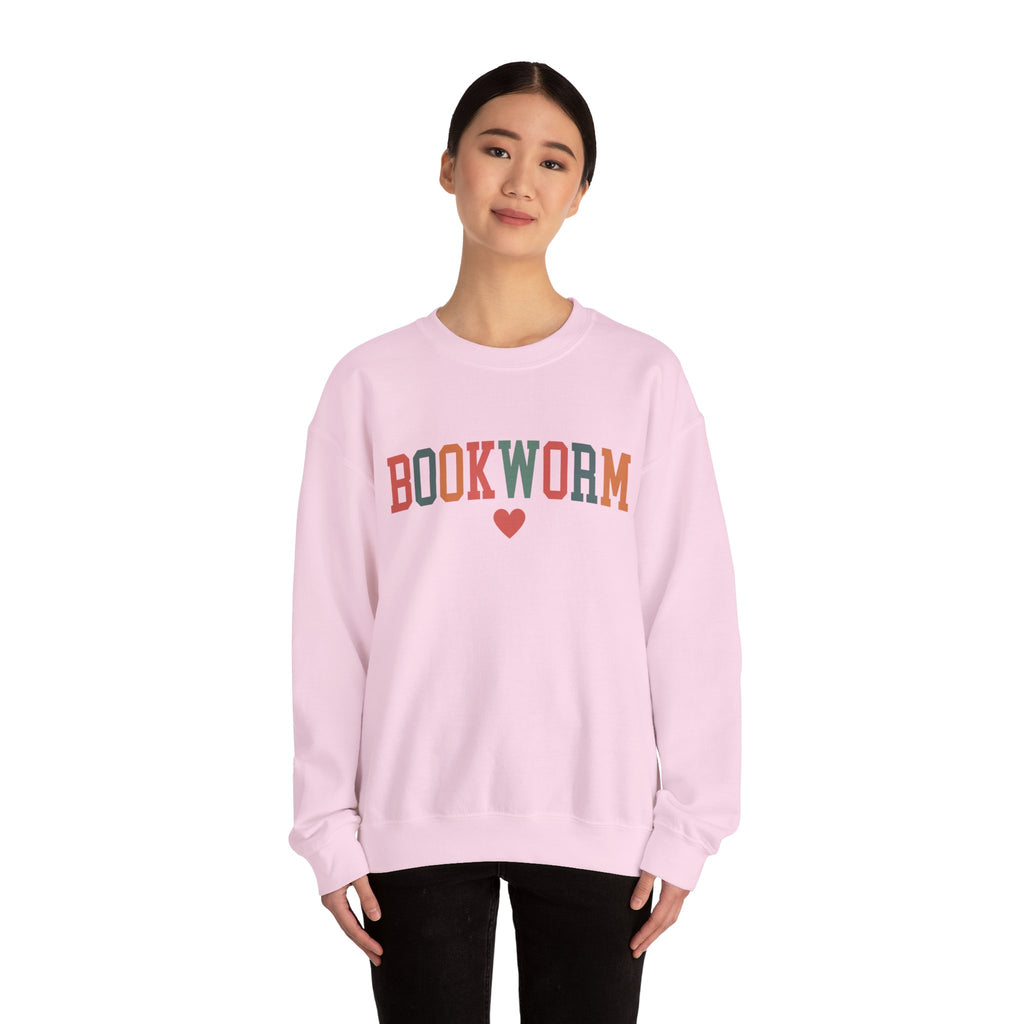 Sweatshirt, Bookworm Heart Unisex Crewneck Sweatshirt, Book Lover Gift, Pink Teal Gold Blue Sweatshirt, Gildan 18000 Sweatshirt, Christmas Present,