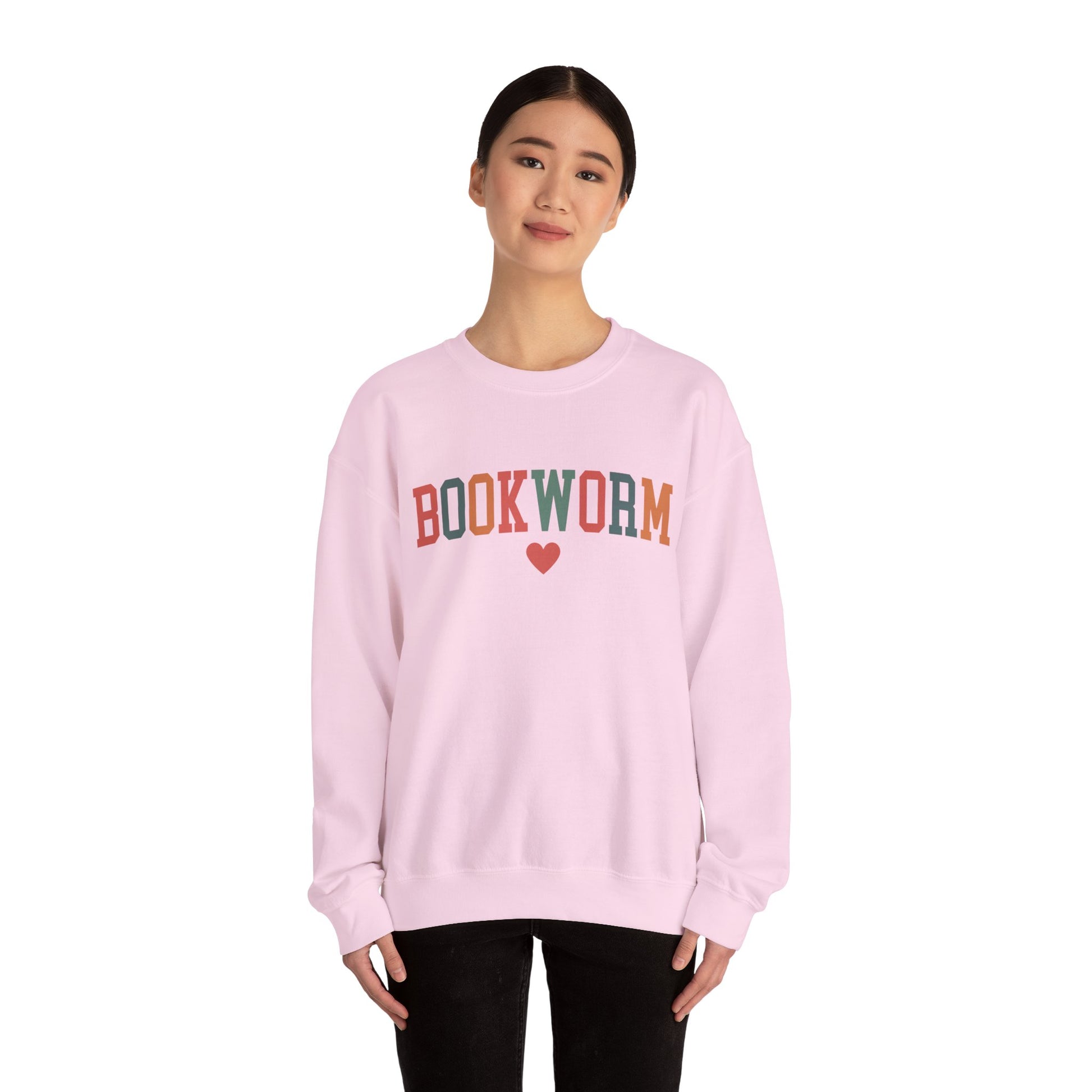 Sweatshirt, Bookworm Heart Unisex Crewneck Sweatshirt, Book Lover Gift, Pink Teal Gold Blue Sweatshirt, Gildan 18000 Sweatshirt, Christmas Present,