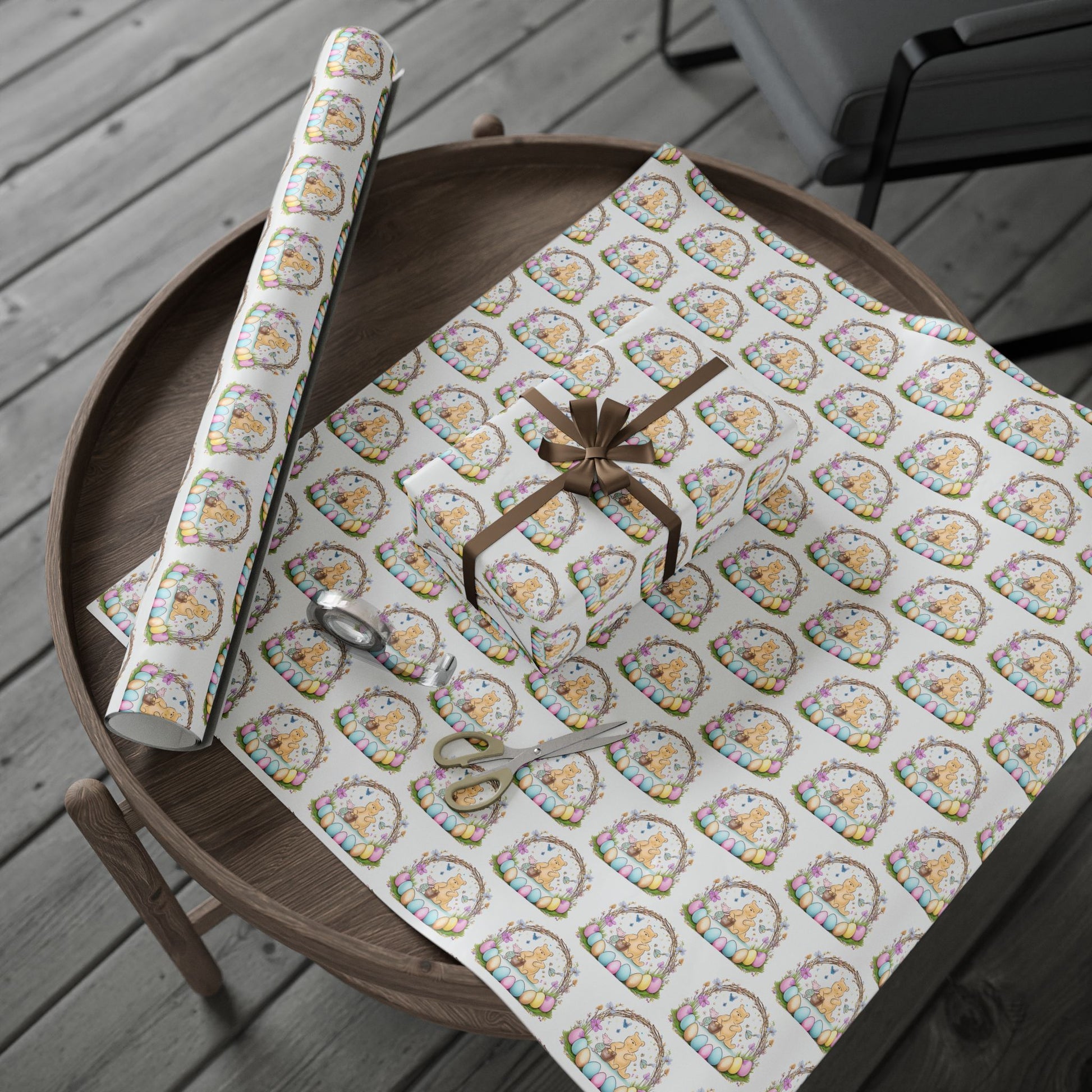Gift Wrap, Classic Winnie the Pooh Wrapping Papers for Easter, White Pooh and Piglet Design, Holiday Present Packaging, Party, Festive