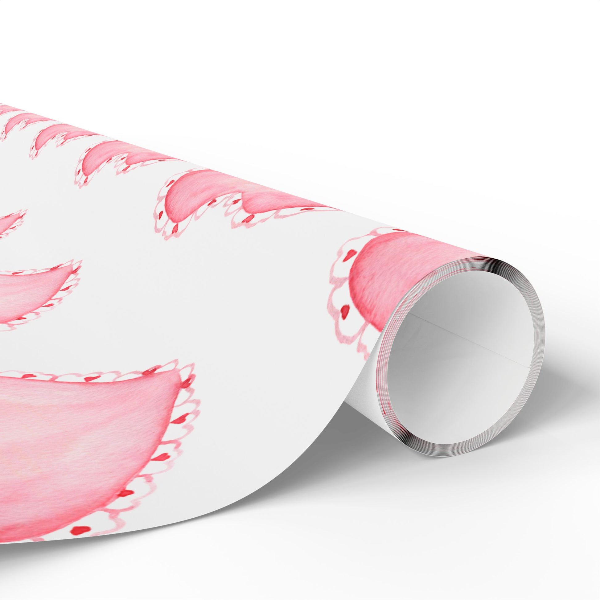 Gift Wrap, Pink Hearts with Red Edges, Valentine's Day Birthday Anniversary, Wrapping Paper Roll, Holidays Occasions, Present Packaging,