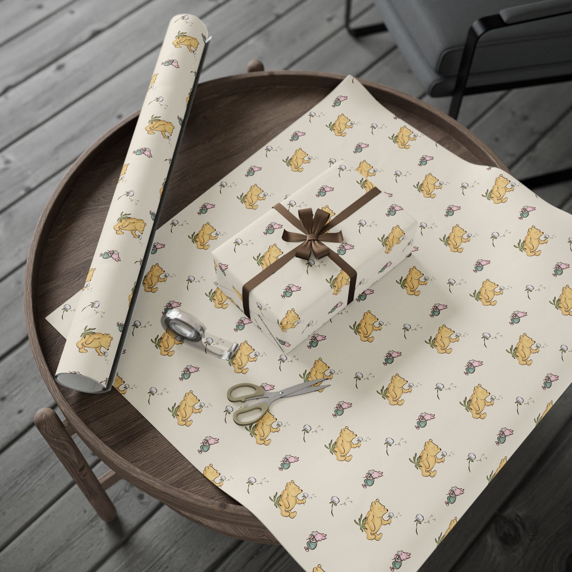 Gift Wrap - Cream Classic Pooh and Piglet Dandelion Design