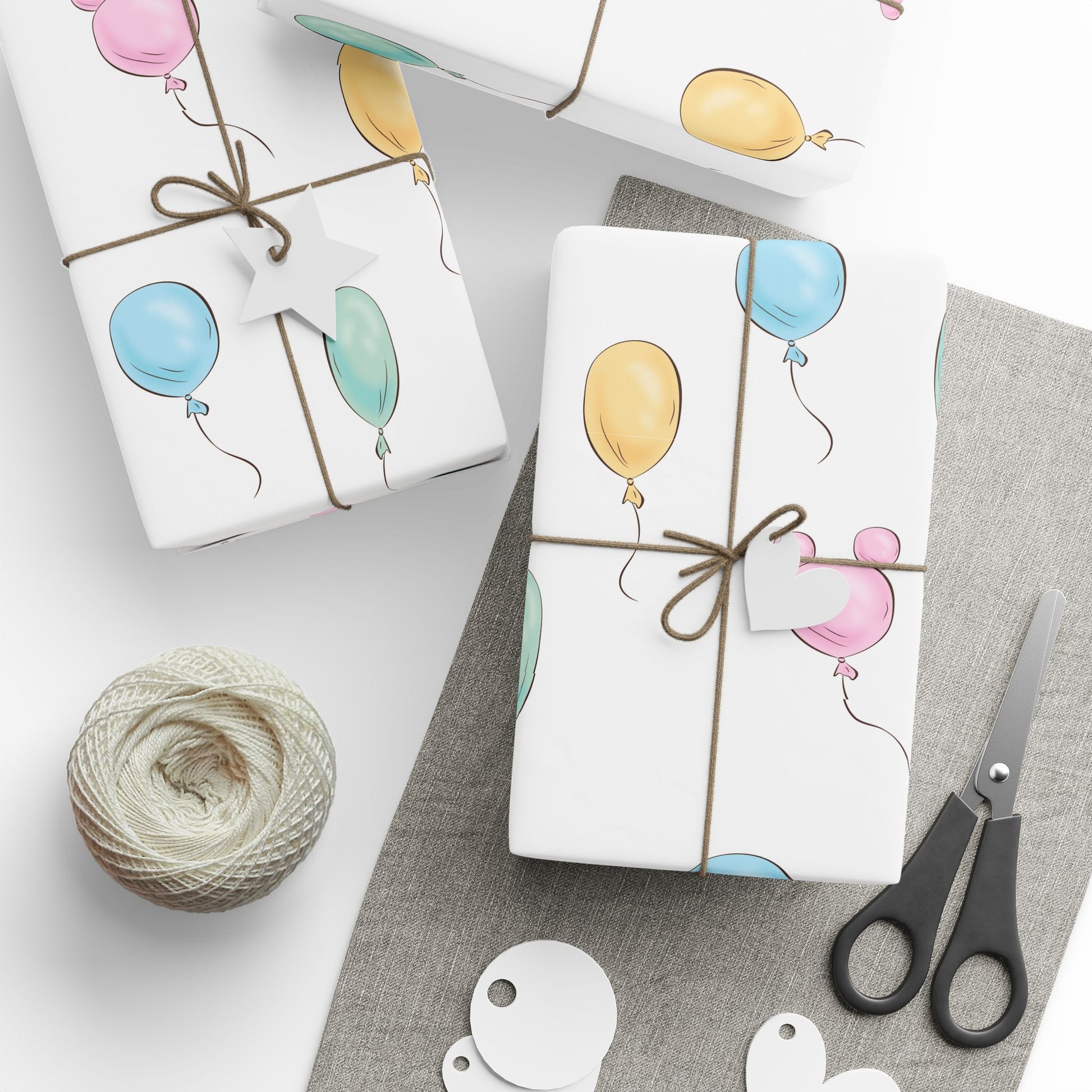 Gift Wrap -  Classic Pooh Pink Ears Blue Green Balloons