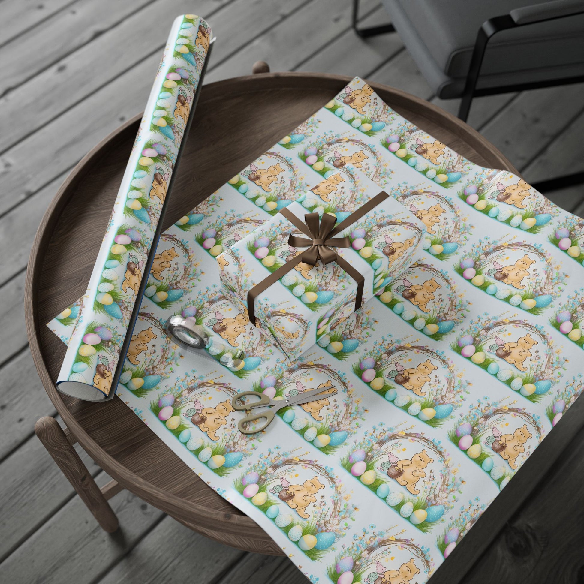 Gift Wrap, Classic Winnie the Pooh Wrapping Papers for Easter, Blue Pooh and Piglet Design, Holiday Present Packaging, Party, Festive