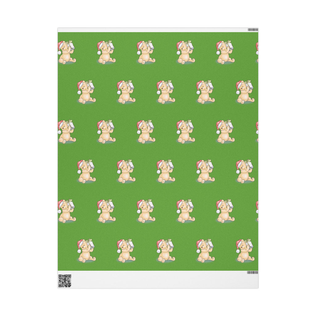 Gift Wrap - Green Classic Winnie the Pooh Watercolor Wrapping Paper, Pooh Holding a Present