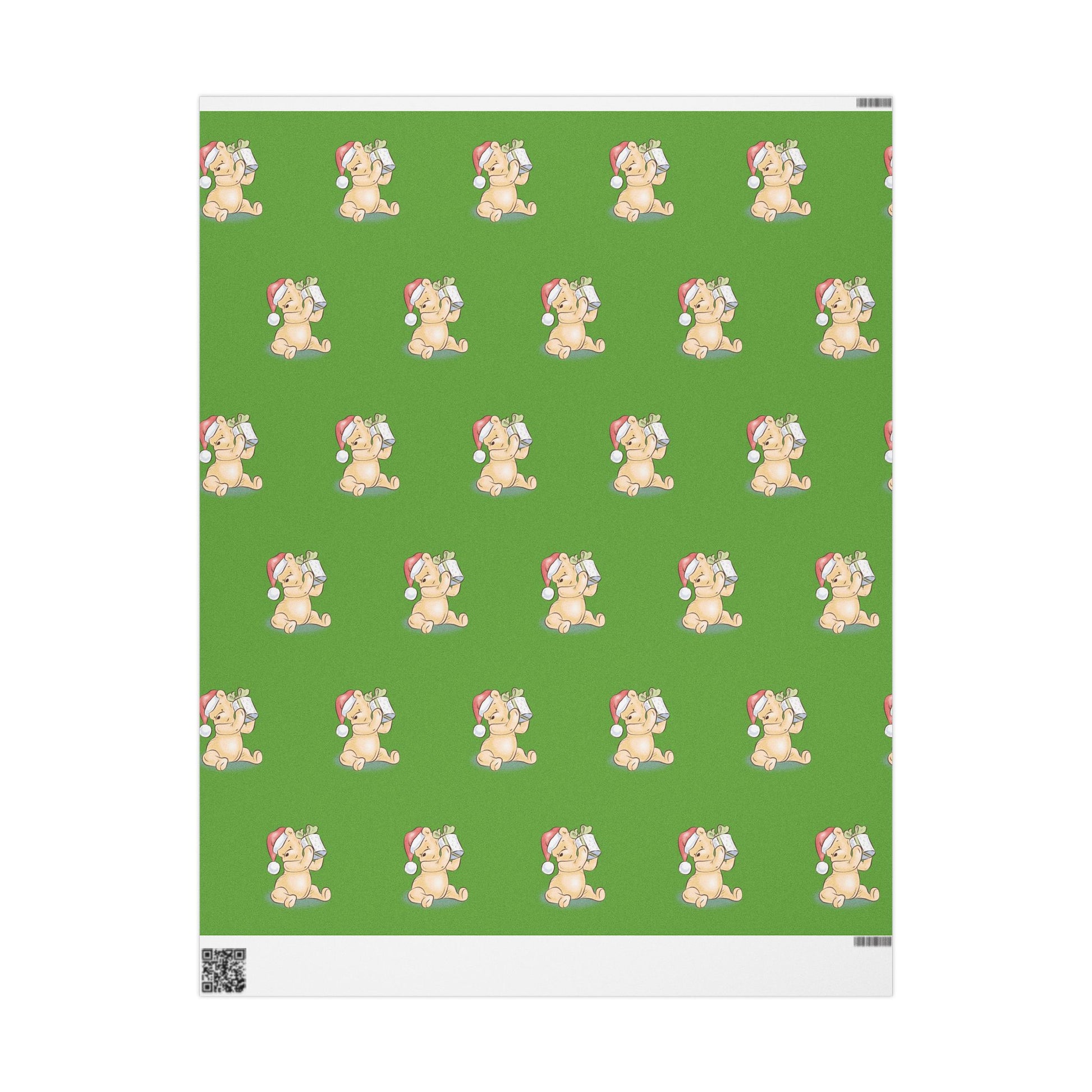 Gift Wrap - Green Classic Winnie the Pooh Watercolor Wrapping Paper, Pooh Holding a Present