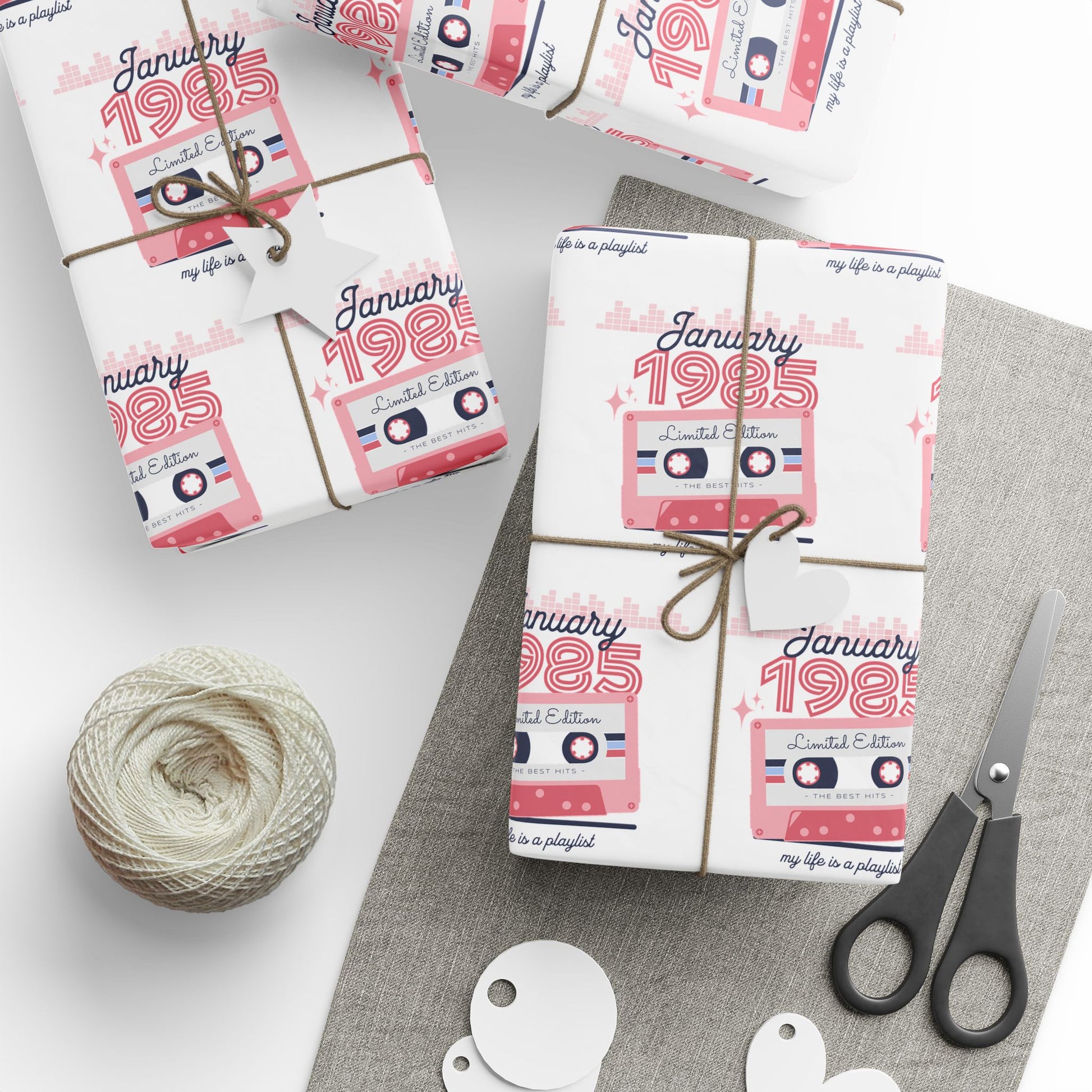 Gift Wrap - Personalized Retro Birthday Wrapping Paper, Custom Month and Year, The Best of 1985 Cassette Tape 40th Birthday
