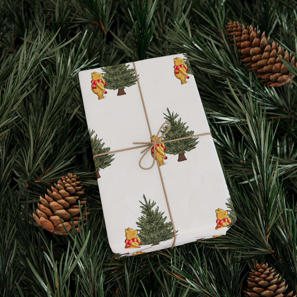 Gift Wrap - Classic Winnie the Pooh White Wrapping Paper with Tree with Lights
