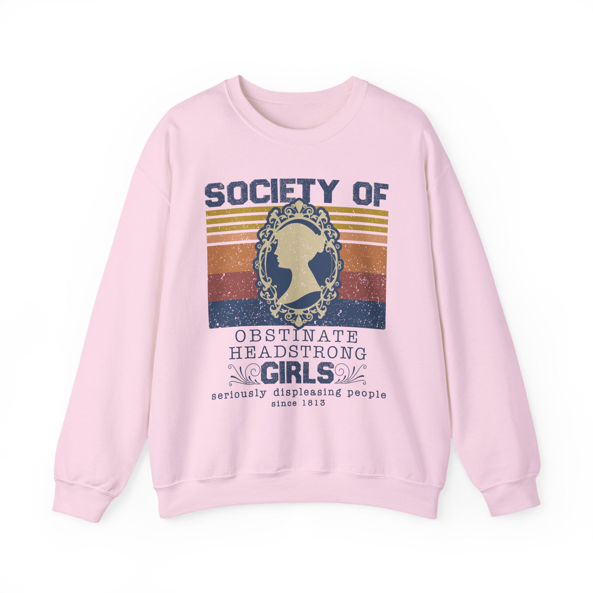 Sweatshirt, Jane Austen Silhouette, Obstinate and Head Strong Girls Crewneck, Gildan 18000, Literary Gift, Author Fan Apparel