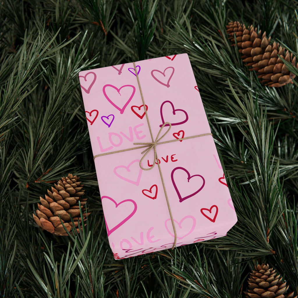 Gift Wrap, Heartfelt Love Wrapping Paper - Pink, Purple, Red Hearts - Valentine's Day Gift Wrap, Anniversary Present, Birthday Party Decor