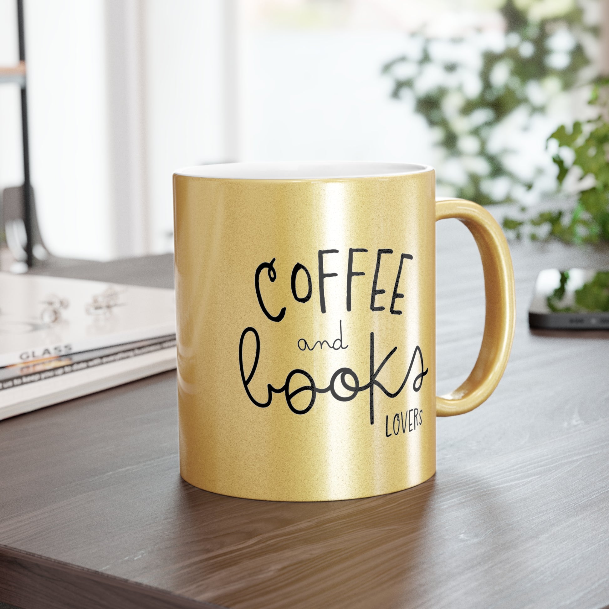 Mug, Coffee and Book Lover Metallic Mug, Silver Gold Cup, Reading Enthusiast Gift, Stylish Drinkware, Bookworm Present,Bookish,Teacher Book Gift