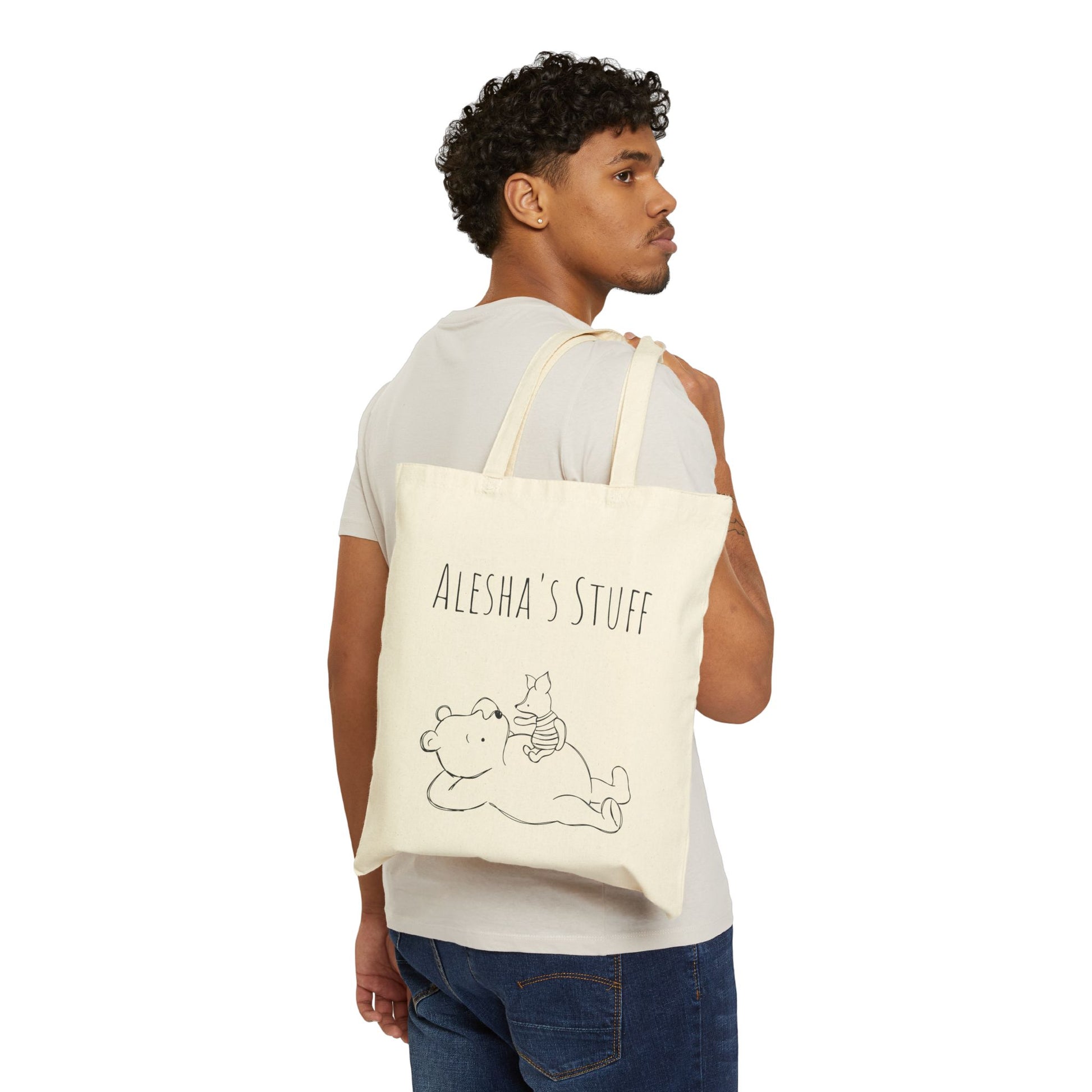 Tote Bag, Classic Pooh Piglet Chillin Canvas Tote Bag, Personalized Tote Bag, Custom Name Bag, Neutral Tote Bag, Gift for Winnie Fans,Classic