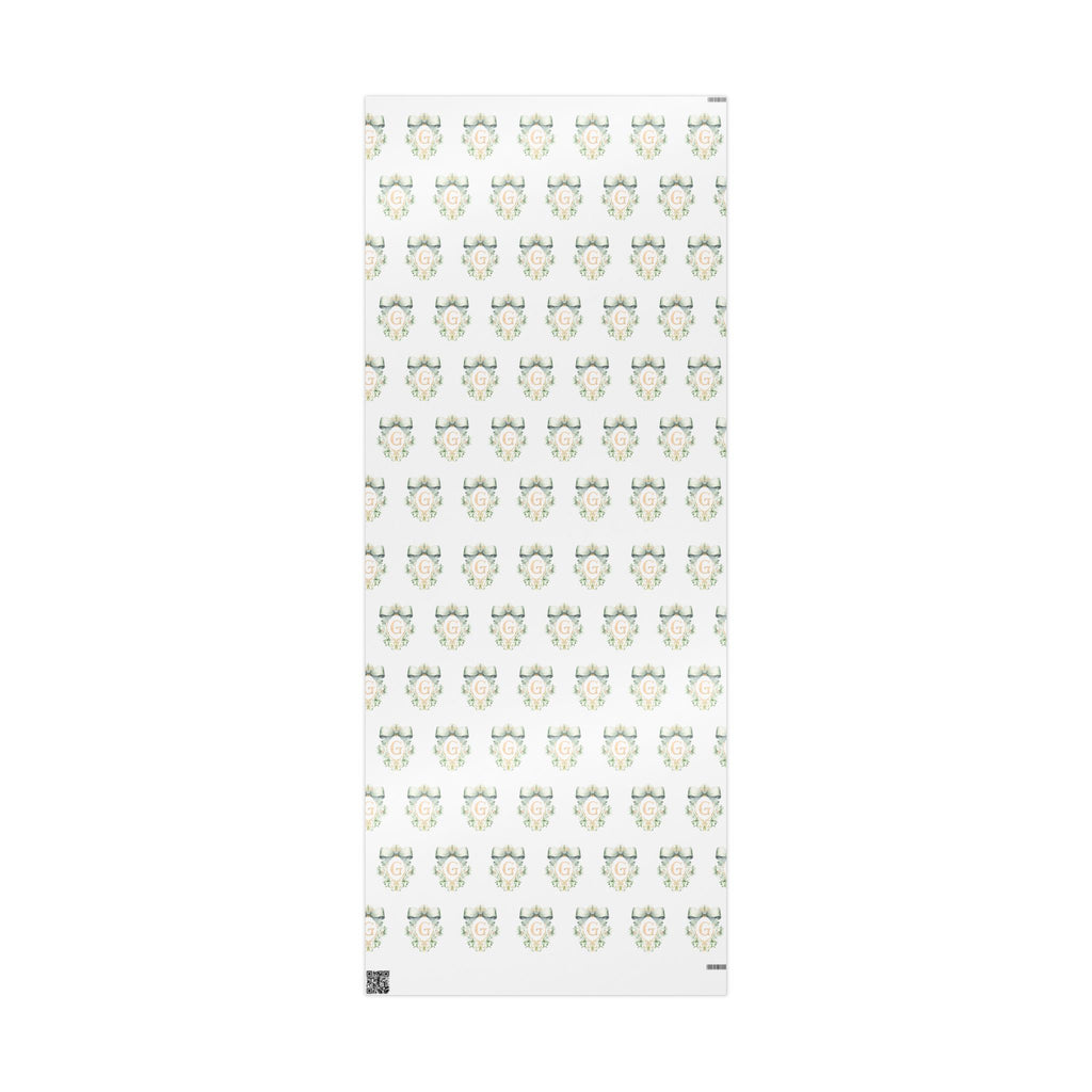 Gift Wrap, Wedding Gift Wrap, Baby Shower Green and Gold Bow Crest with Personalized Initial in Gold Wrapping Paper, Presents, Custom,Bridal