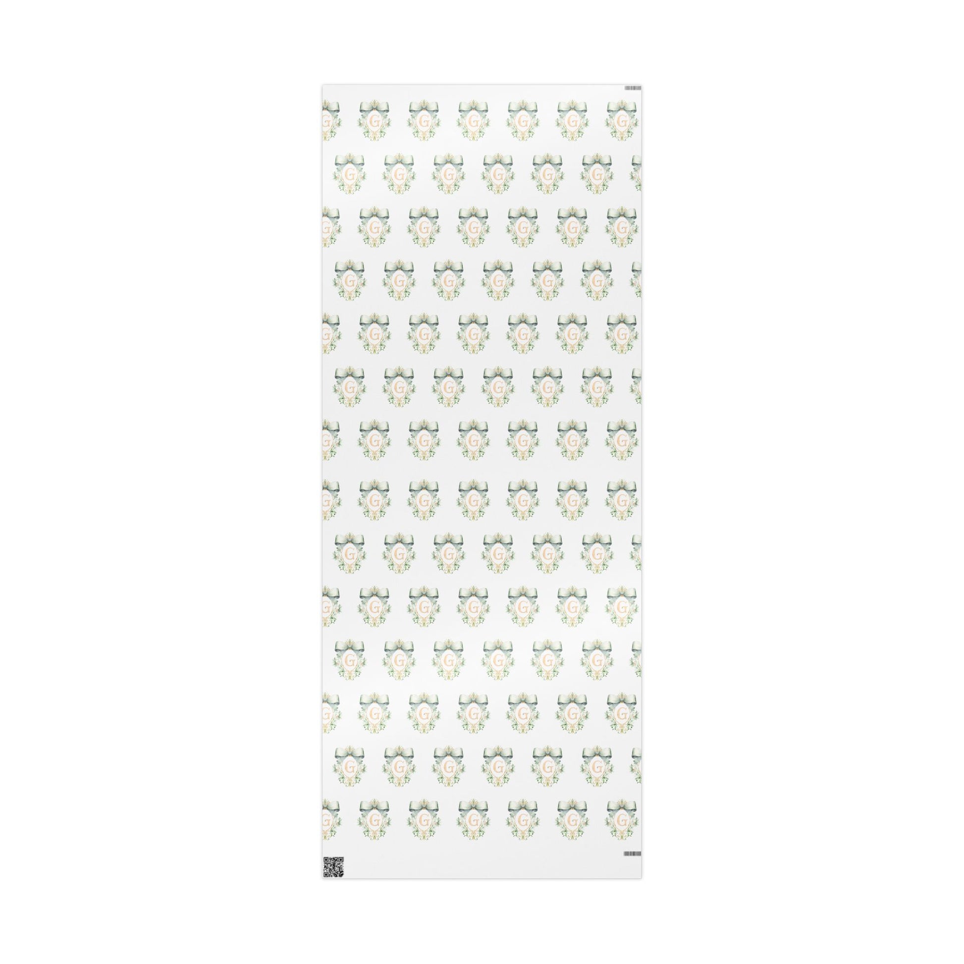 Gift Wrap, Wedding Gift Wrap, Baby Shower Green and Gold Bow Crest with Personalized Initial in Gold Wrapping Paper, Presents, Custom,Bridal