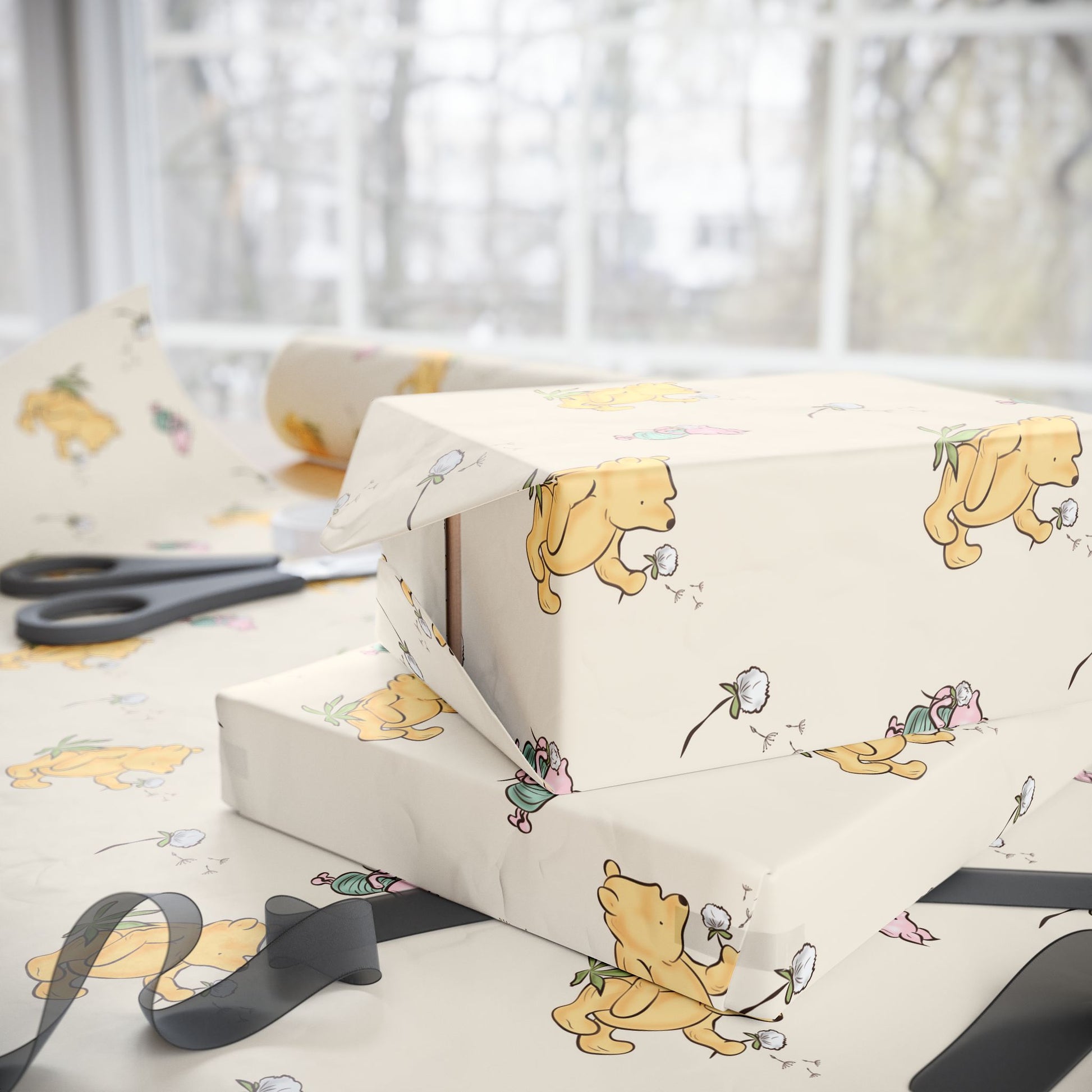 Gift Wrap - Cream Classic Pooh and Piglet Dandelion Design