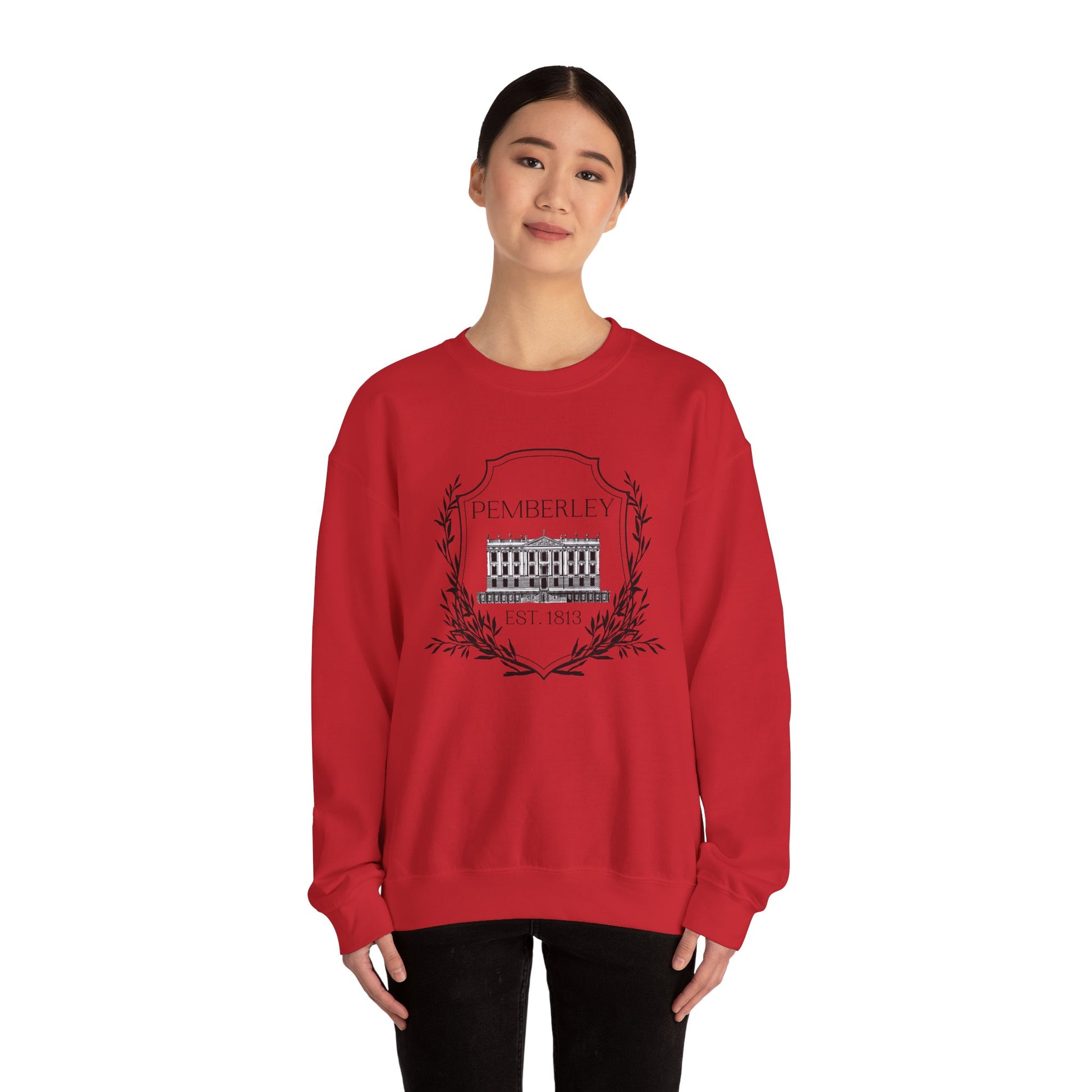 Sweatshirt, Pemberley Dark Crest Sweatshirt, Pride and Prejudice Gift, Unisex Crewneck Jumper, Mr. Darcy's Estate, Regency Literature Top, Book Lover